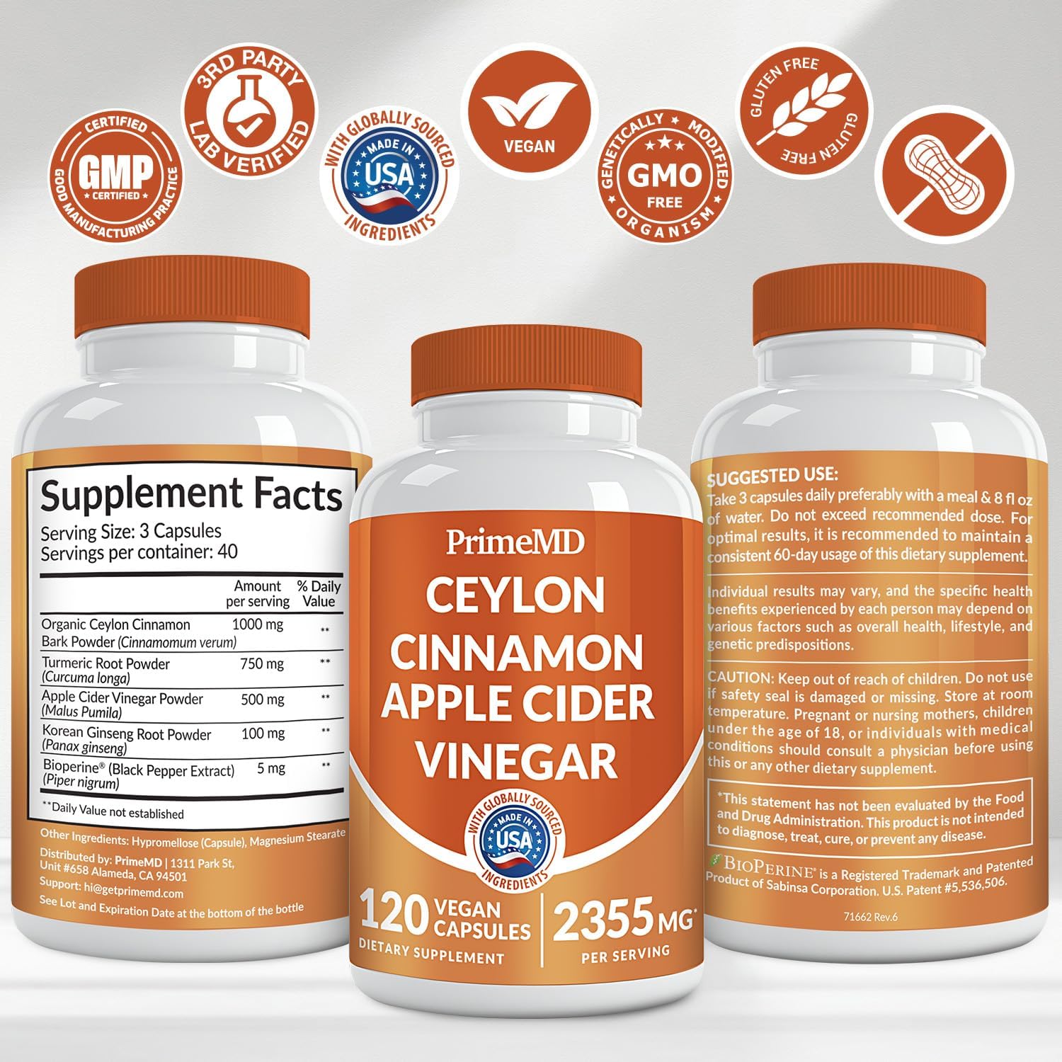 5-in-1 Ceylon Cinnamon Capsules 2355mg Regular - PrimeMD