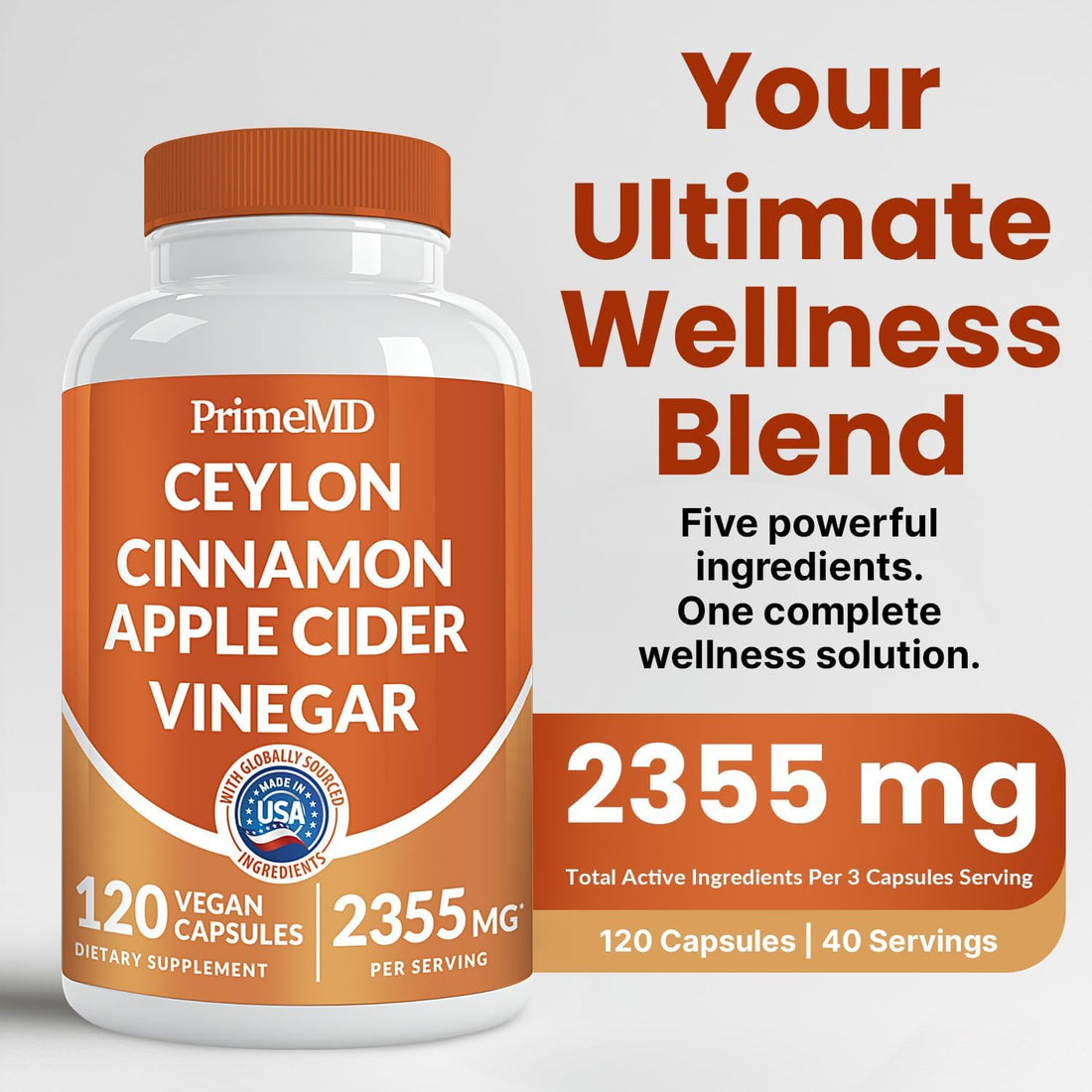 5-in-1 Ceylon Cinnamon Capsules 2355mg Regular - PrimeMD