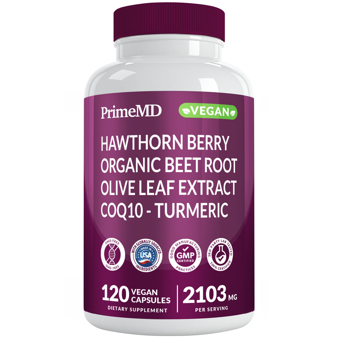 26-in-1 Heart Health & Blood Pressure Support Supplement - Nitric Oxide Booster with Beet Root, CoQ10, L-Arginine, Hawthorn Berry & Turmeric - Supports Circulation & Energy - Vegan, - PrimeMD
