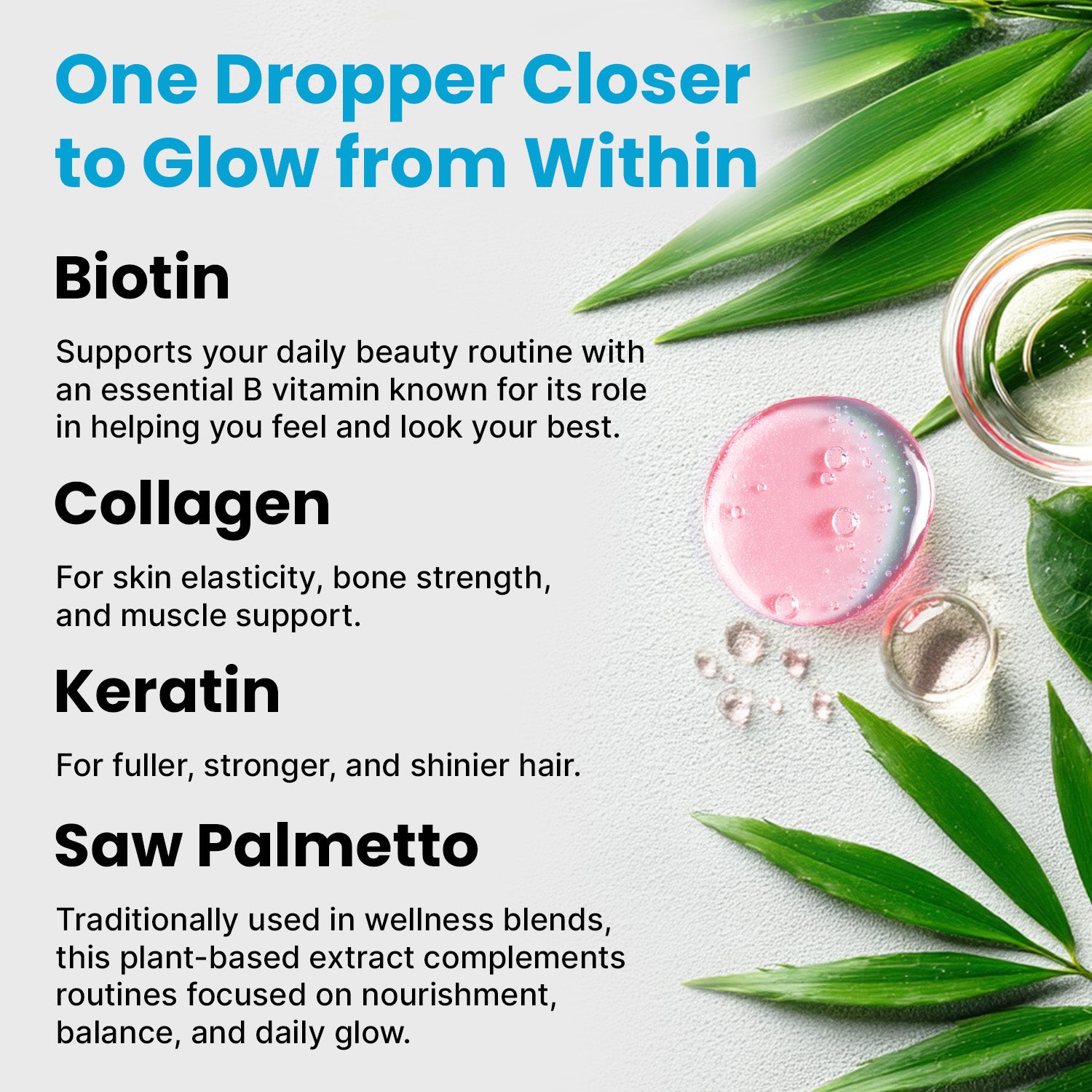 Liquid Collagen Peptides for Women - Serum Complex with Biotin Vitamin, Hydrolyzed Keratin Protein and Saw Palmetto - Comprehensive Formula for Hair, Skin, and Nails Wellness - 2fl oz - PrimeMD