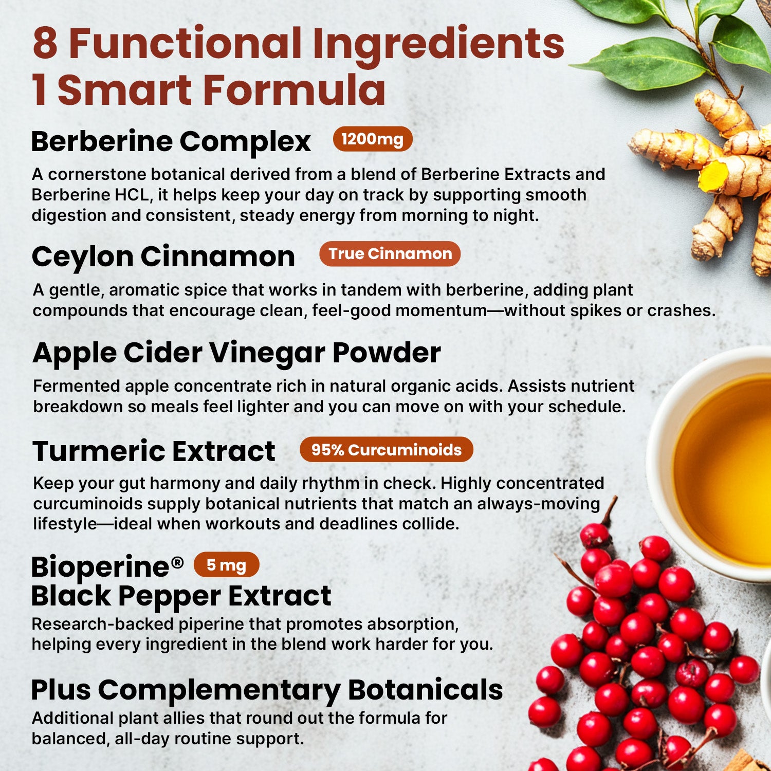 Super Berberine Supplement with Ceylon Cinnamon, BioPerine, Apple Cider, and Turmeric 1500mg - 8-in-1 Dihydroberberine Supplement for Overall Wellness and Balance Support - PrimeMD