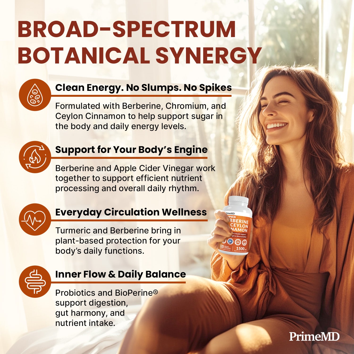 Super Berberine Supplement with Ceylon Cinnamon, BioPerine, Apple Cider, and Turmeric 1500mg - 8-in-1 Dihydroberberine Supplement for Overall Wellness and Balance Support - PrimeMD