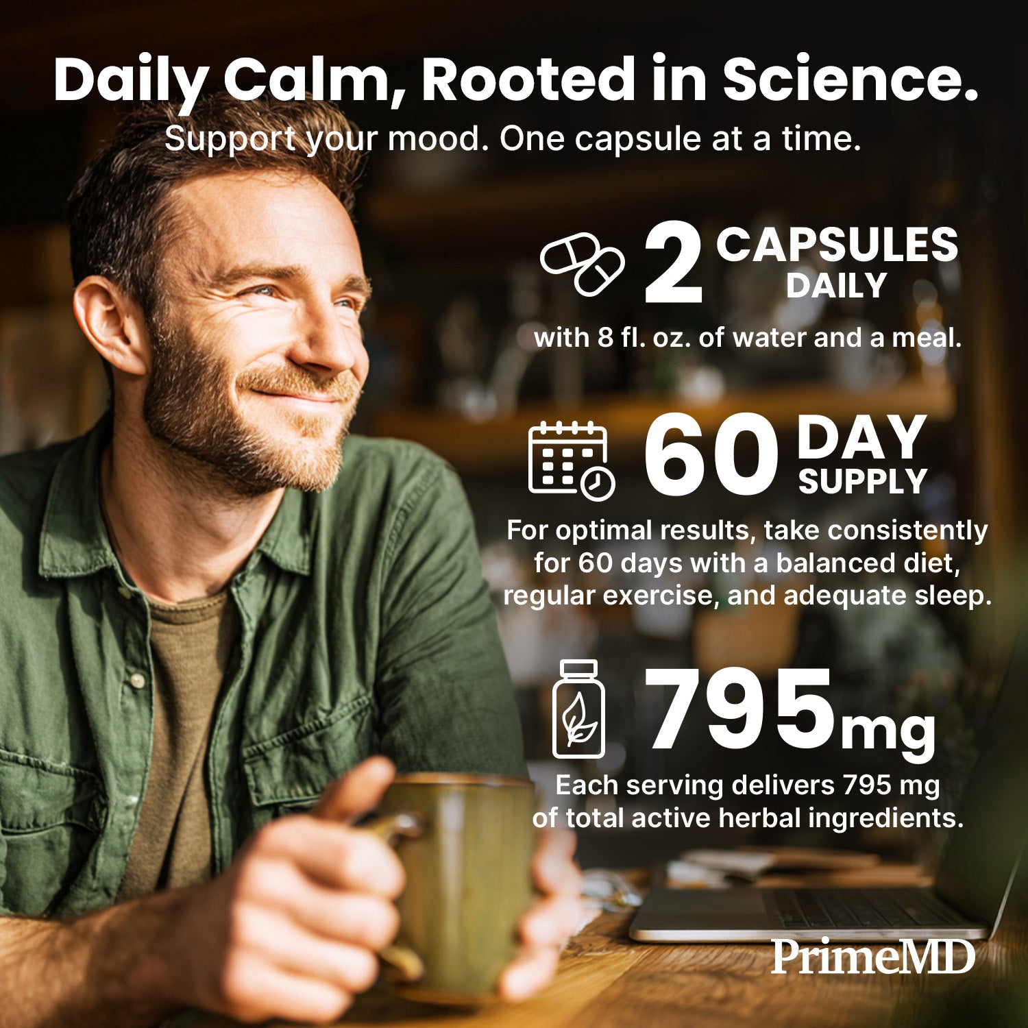 5-in-1 Cortisol Supplement for Women and Men with Ashwagandha for Calmness, Focus, and Adrenal Support Supplements with Shilajit Extract, Magnesium Glycinate, Probiotics - PrimeMD