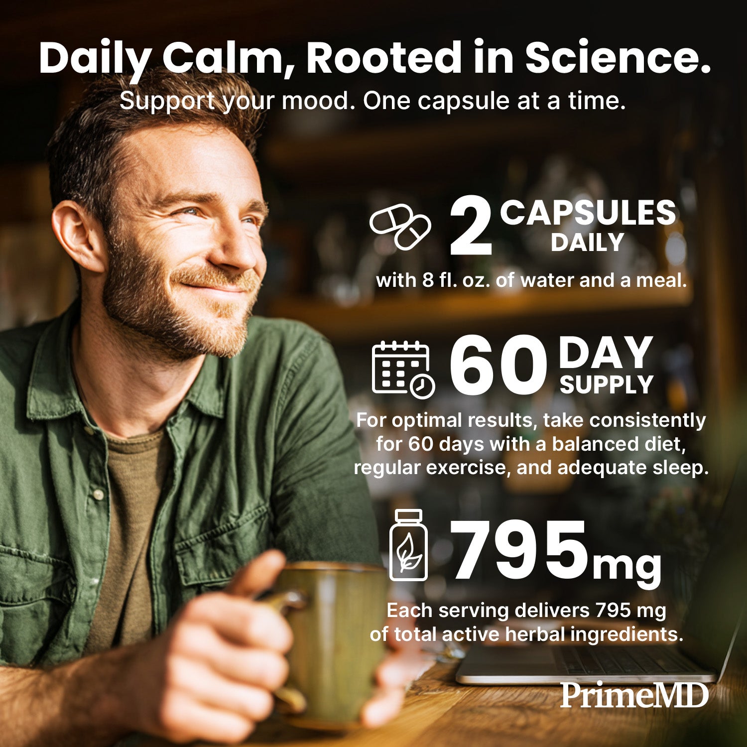 5-in-1 Cortisol Supplement for Women and Men with Ashwagandha for Calmness, Focus, and Adrenal Support Supplements with Shilajit Extract, Magnesium Glycinate, Probiotics - PrimeMD