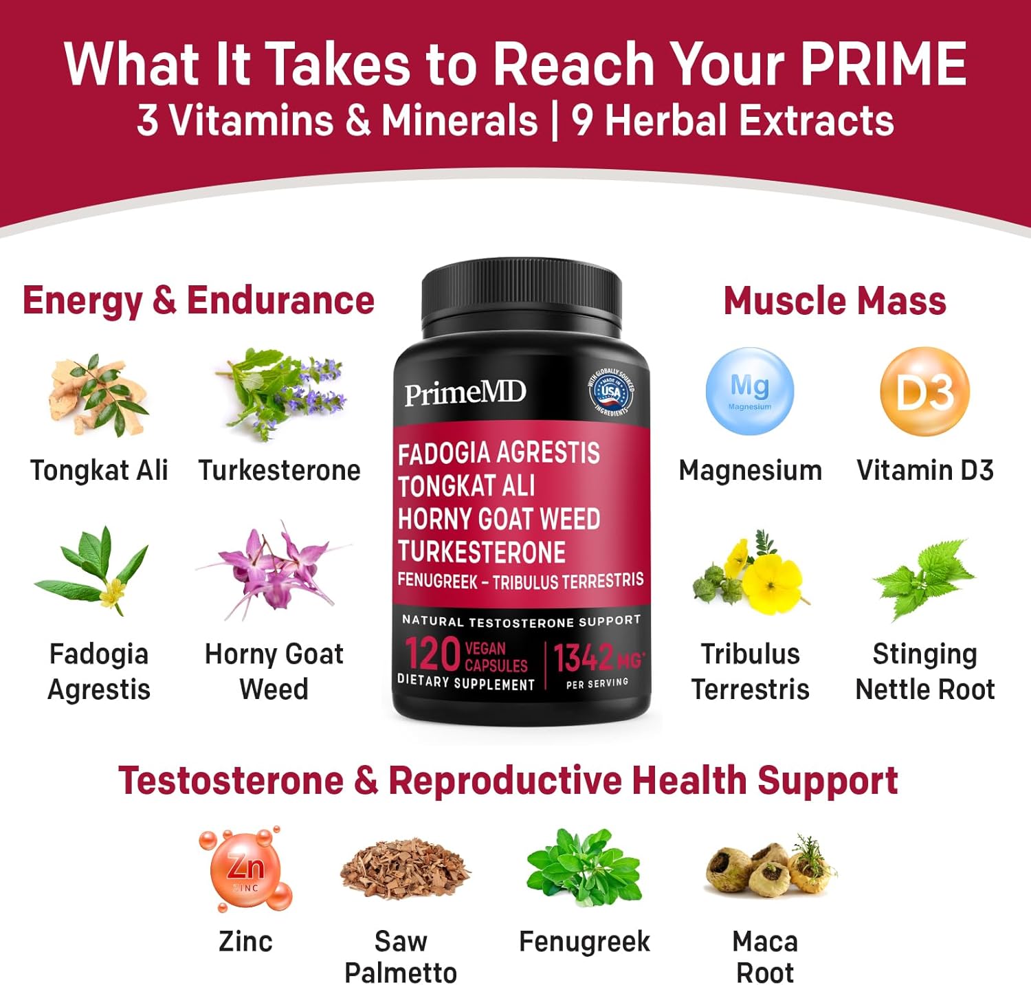 Liquid Collagen Biotin (2pk) and Fadogia Tongkat Ali (1pk) Supplement Bundle - Potent Vitamins for Hair, Skin, Nails, Heart, Energy, & Testosterone Support - Non-GMO, Vegan - PrimeMD