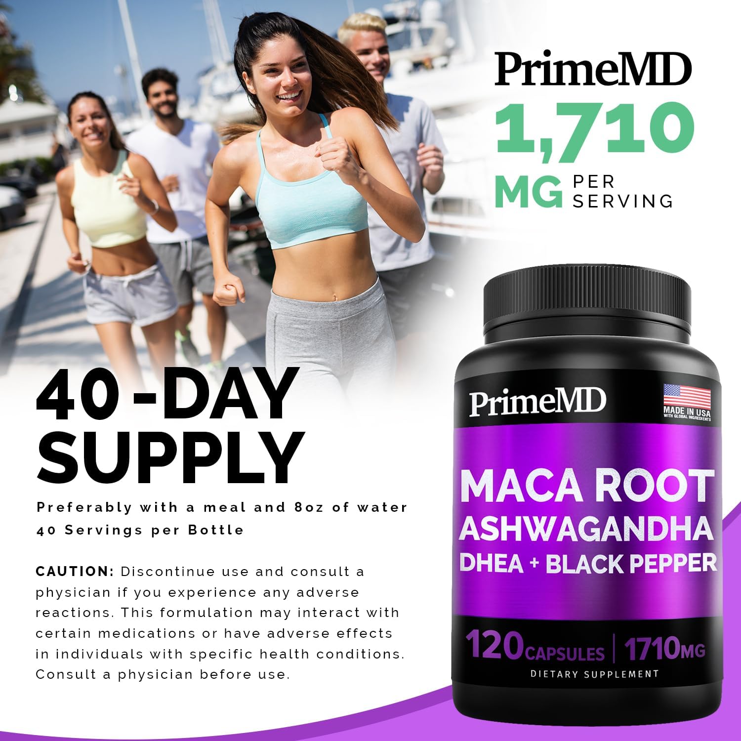 4-in-1 Liquid Biotin Collagen Keratin Saw Palmetto Drops (2 fl oz - 2 Pack) & 6-in-1 Maca Root Ashwagandha w Black Pepper Fruit (120ct) Bundle - Hair, Skin, Nails, Energy & Mood Support Supplement - PrimeMD