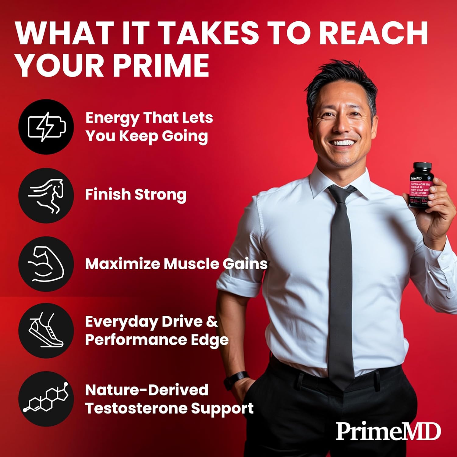 PrimeMD 12-in-1 Fadogia Agrestis and Tongkat Ali - Testosterone Supplement for Men with Turkesterone - HornyGoatWeed for Men for Overall Well-Being - PrimeMD