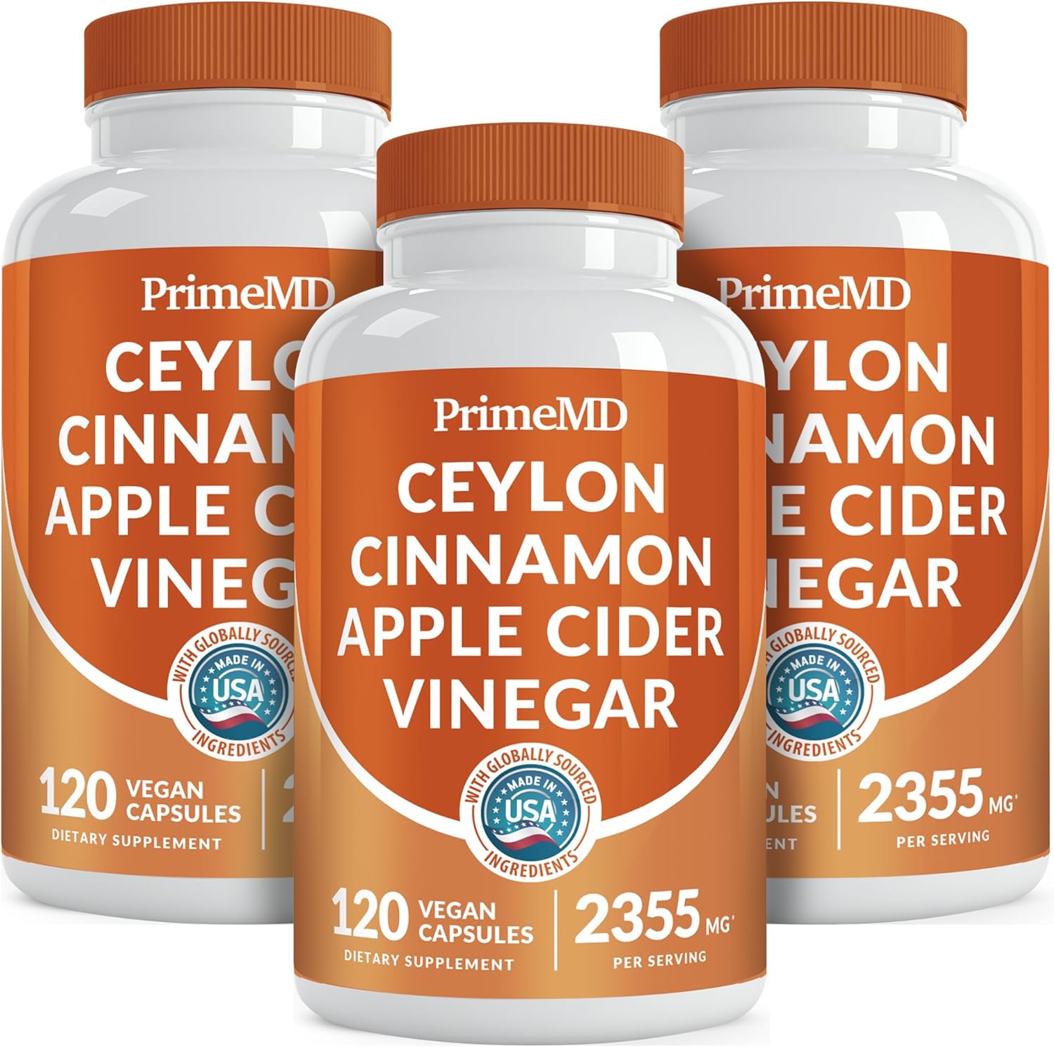 5-in-1 Ceylon Cinnamon Capsules 2355mg - Ceylon Cinnamon and Apple Cider Vinegar with Turmeric, Panax Ginseng, Cinnamon, and Bioperine - PrimeMD