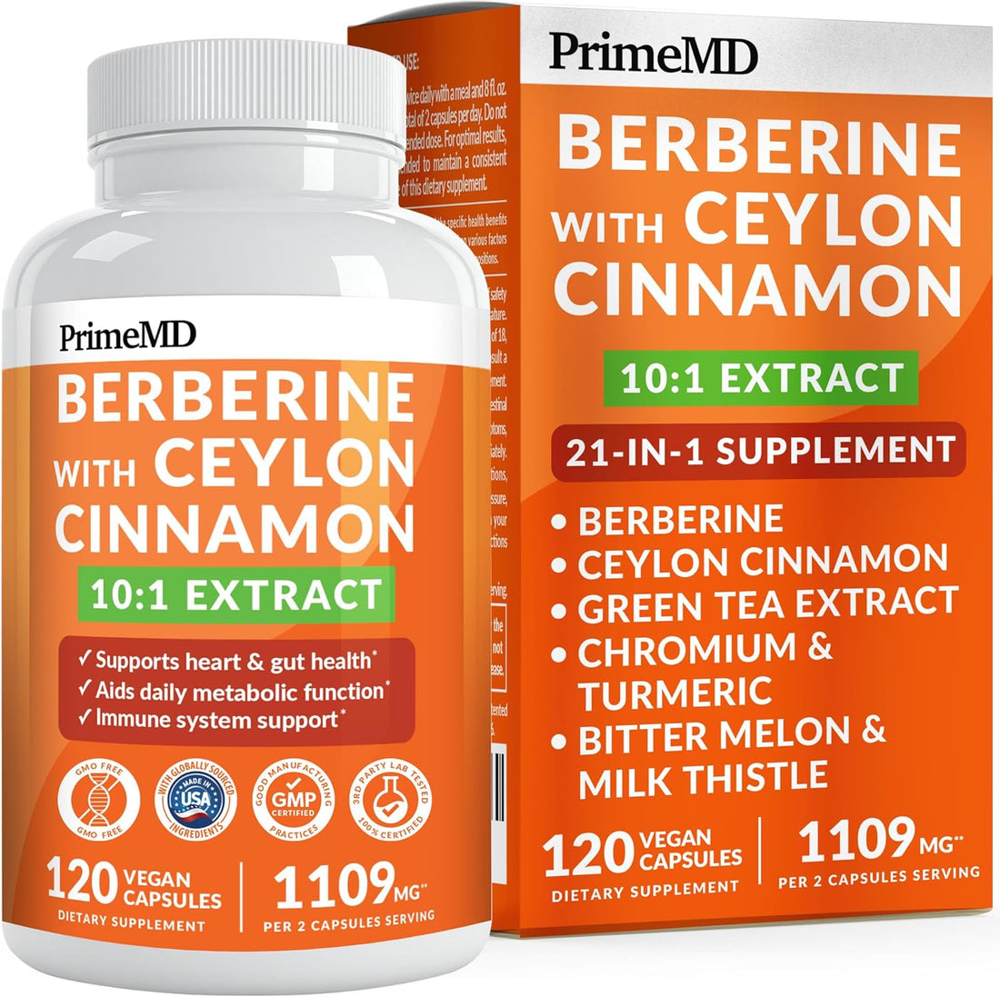 21-in-1 Berberine Supplement with Ceylon Cinnamon Chromium, Bitter Melon and Green Tea Extract (120 ct) & 5-in-1 Mullein Drops for Lungs and Respiratory Lung Health & Bronchial Support (60 Servings)