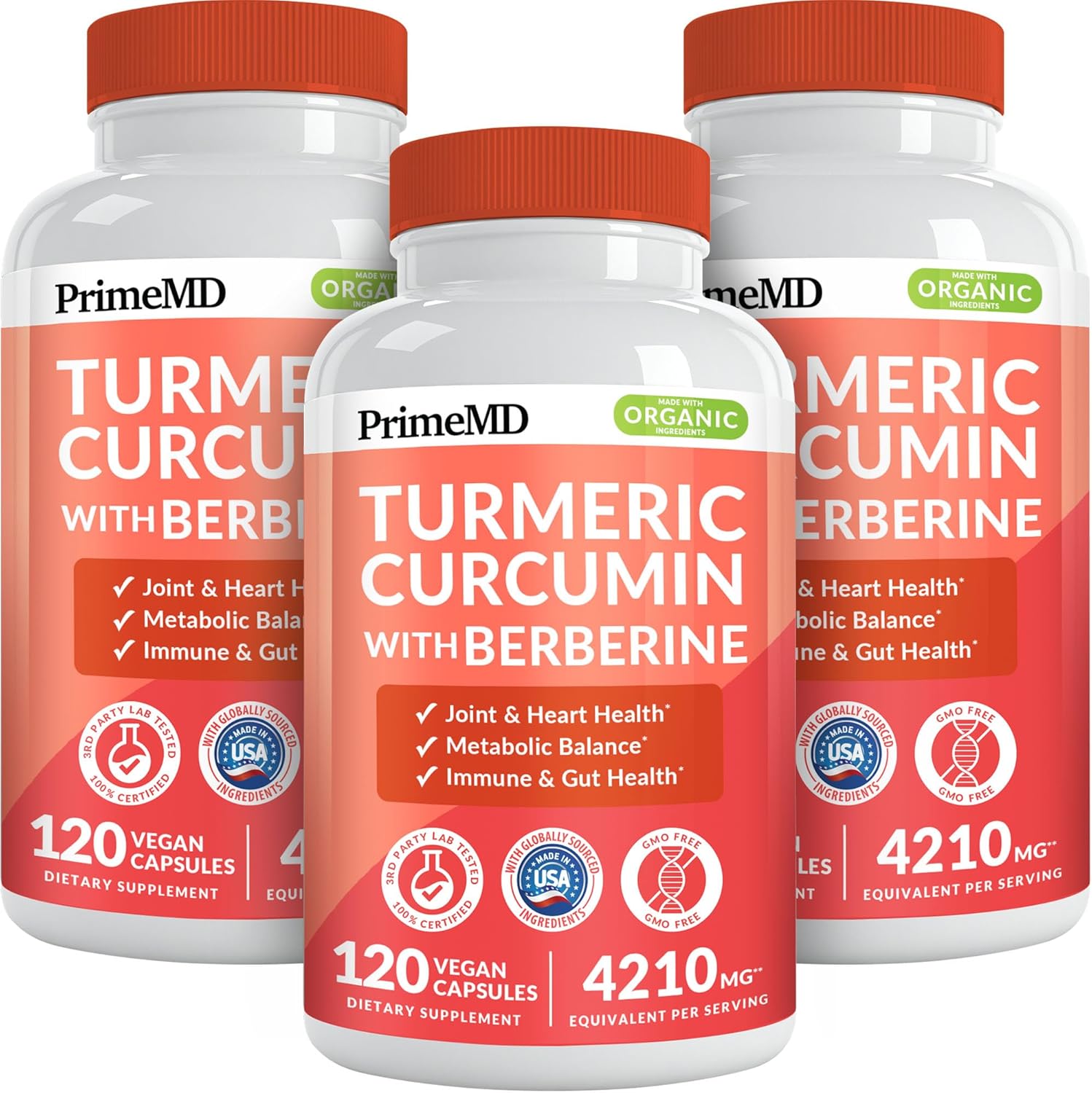 5-in-1 Organic Turmeric Curcumin Supplement (4210mg) with Berberine, Ceylon Cinnamon Bioperine and Ginger Supplements for Joint, Heart, Gut, & Metabolic Support