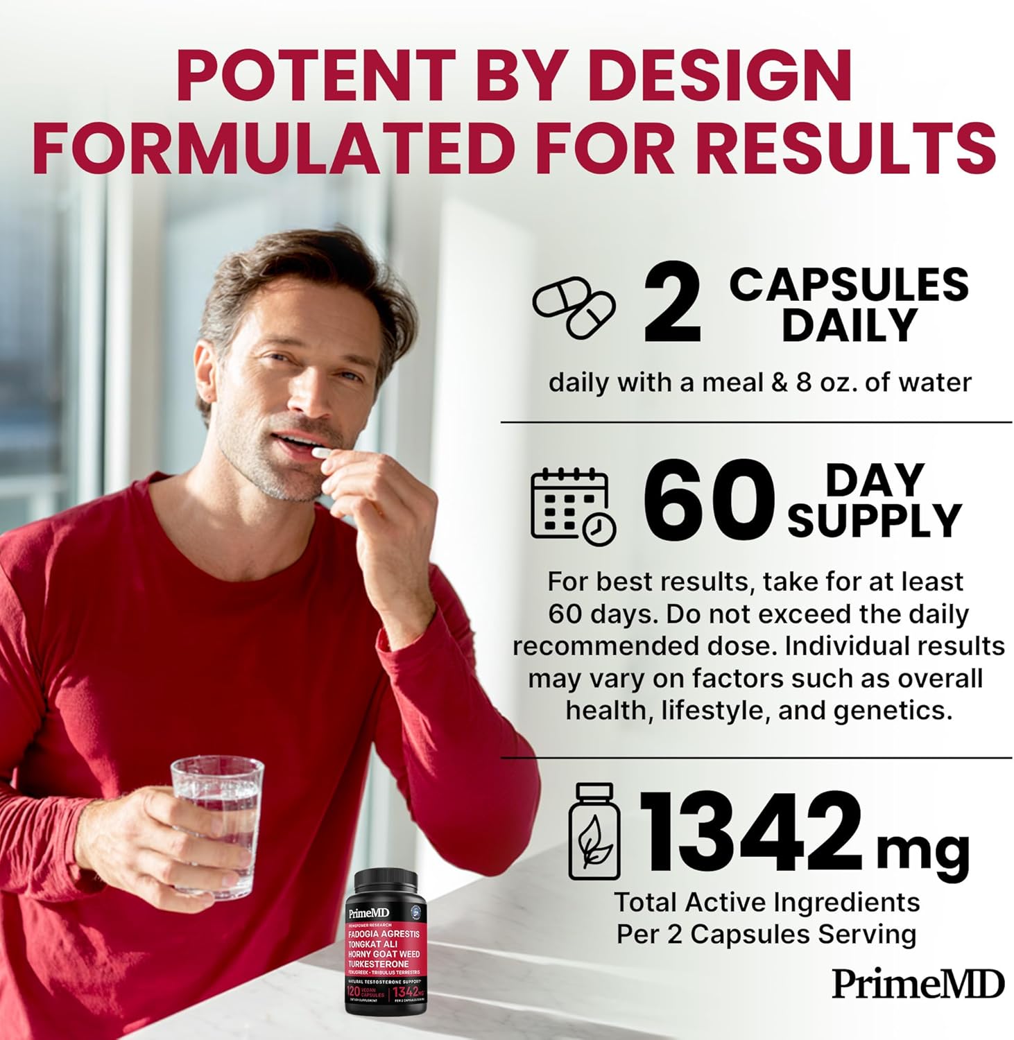 PrimeMD 12-in-1 Fadogia Agrestis and Tongkat Ali - Testosterone Supplement for Men with Turkesterone - HornyGoatWeed for Men for Overall Well-Being - PrimeMD
