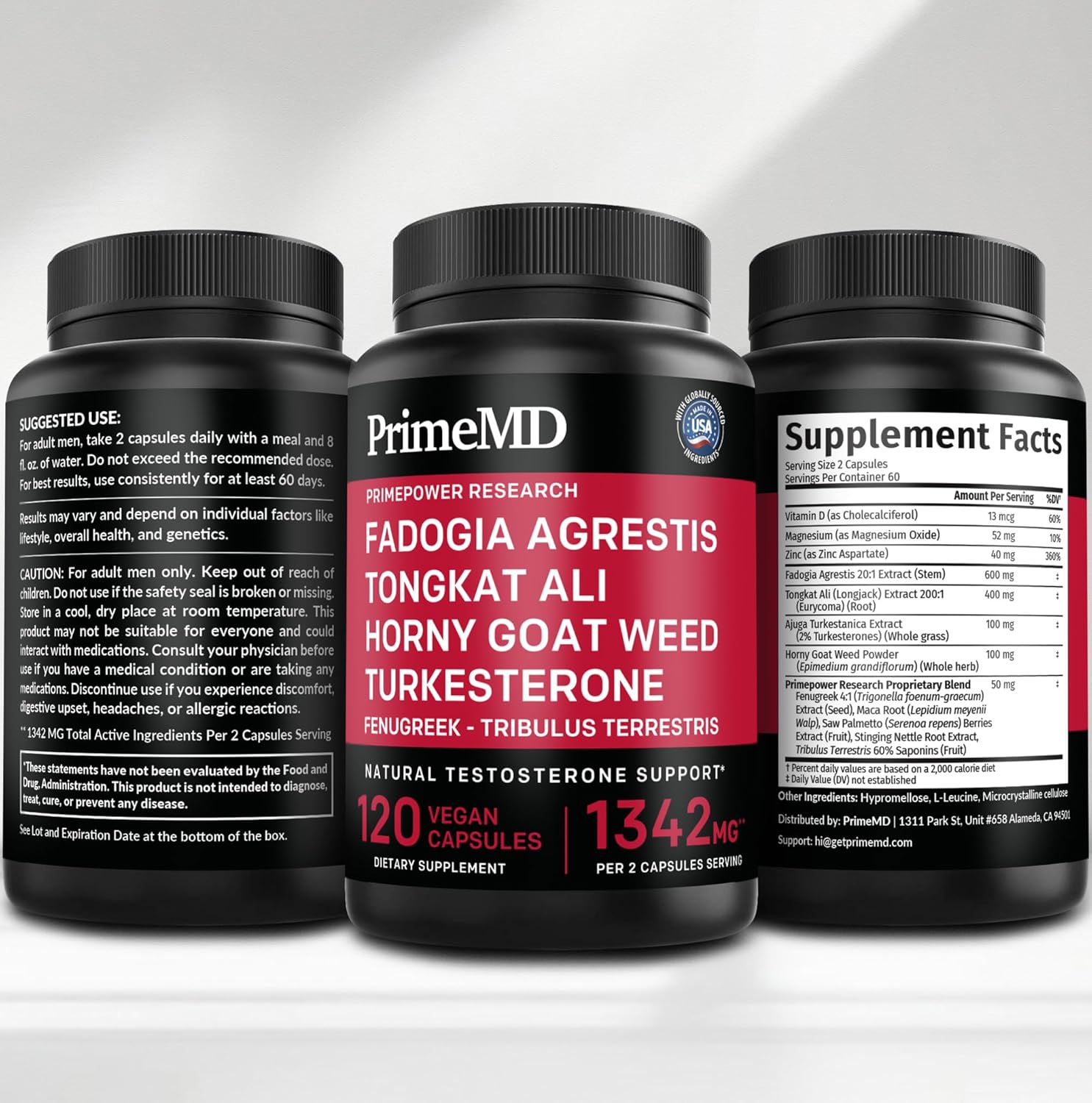 PrimeMD 12-in-1 Fadogia Agrestis and Tongkat Ali - Testosterone Supplement for Men with Turkesterone - HornyGoatWeed for Men for Overall Well-Being - PrimeMD