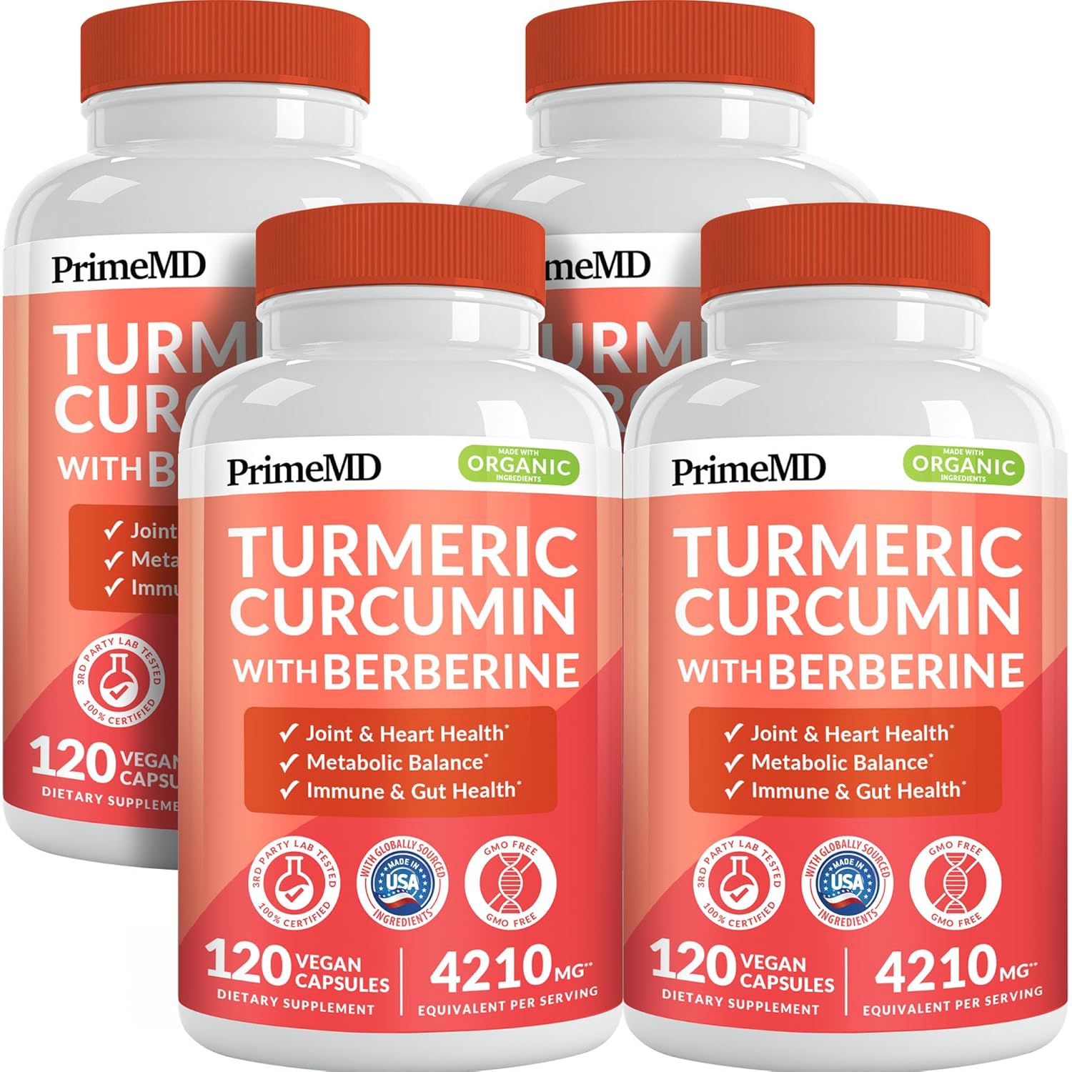 5-in-1 Organic Turmeric Curcumin Supplement (4210mg) with Berberine, Ceylon Cinnamon Bioperine and Ginger Supplements for Joint, Heart, Gut, & Metabolic Support