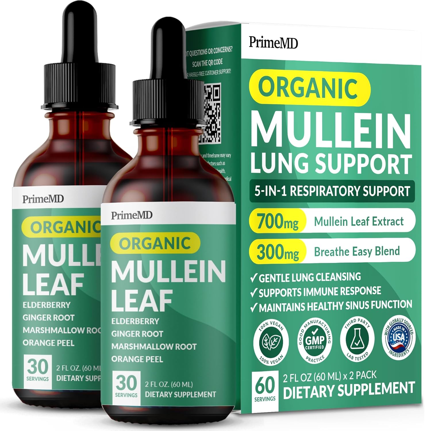 21-in-1 Berberine Supplement with Ceylon Cinnamon Chromium, Bitter Melon and Green Tea Extract (120 ct) & 5-in-1 Mullein Drops for Lungs and Respiratory Lung Health & Bronchial Support (60 Servings)