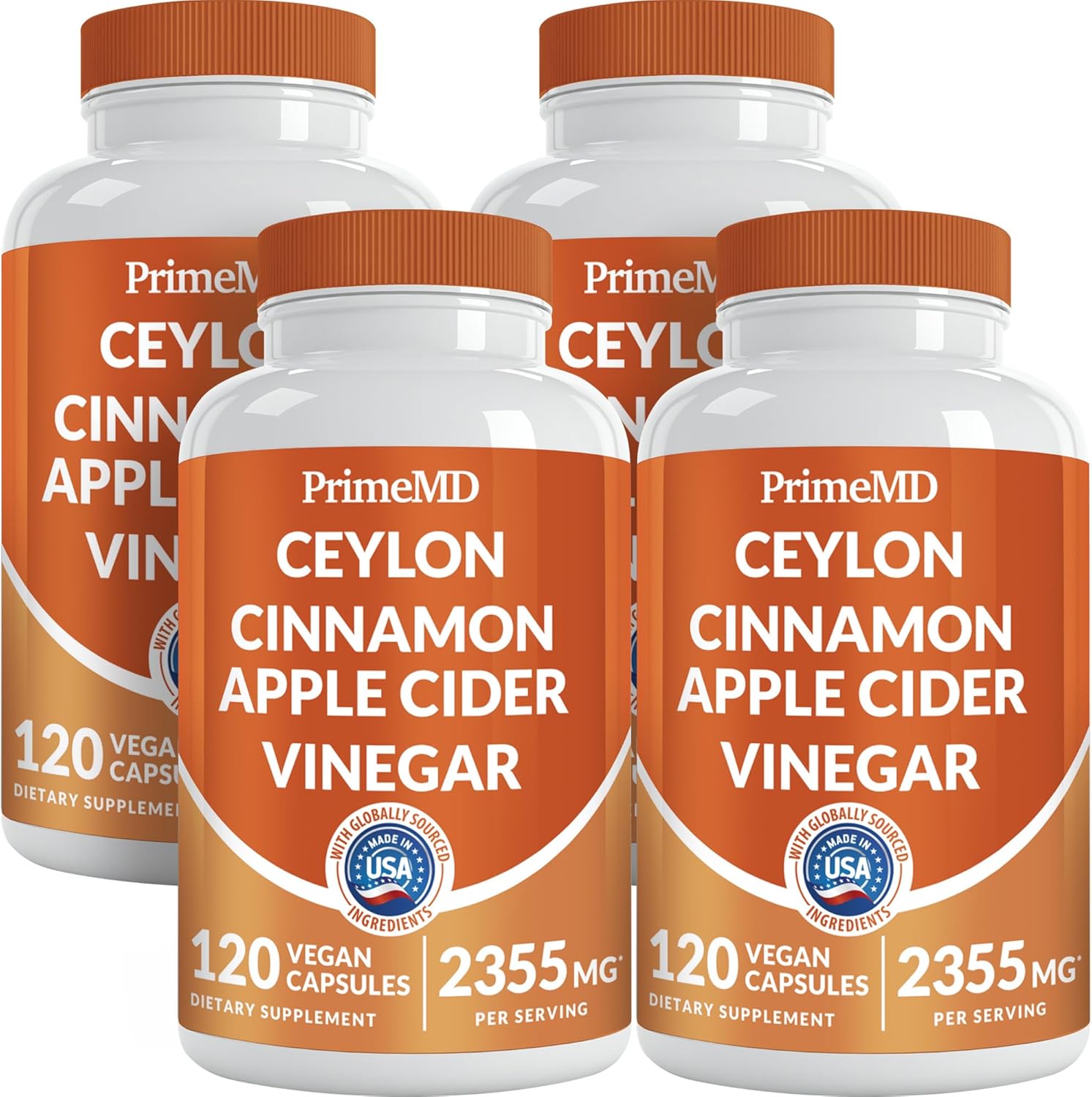 5-in-1 Ceylon Cinnamon Capsules 2355mg - Ceylon Cinnamon and Apple Cider Vinegar with Turmeric, Panax Ginseng, Cinnamon, and Bioperine - PrimeMD