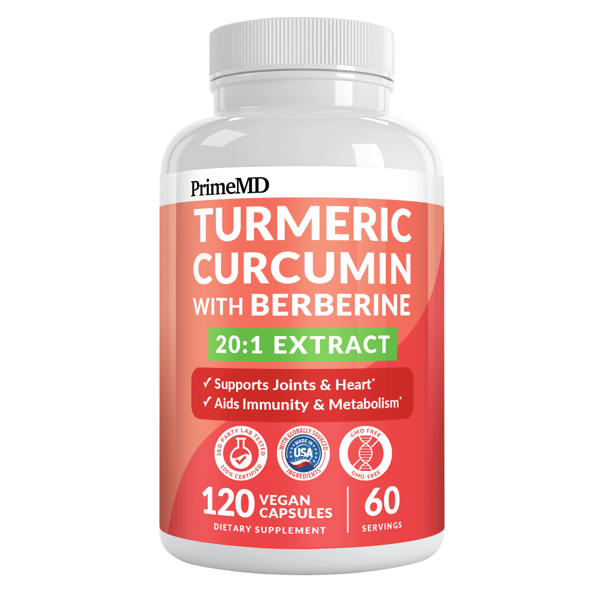 5-in-1 Organic Turmeric Curcumin Supplement (4210mg) with Berberine, Ceylon Cinnamon Bioperine and Ginger Supplements for Joint, Heart, Gut, & Metabolic Support - PrimeMD