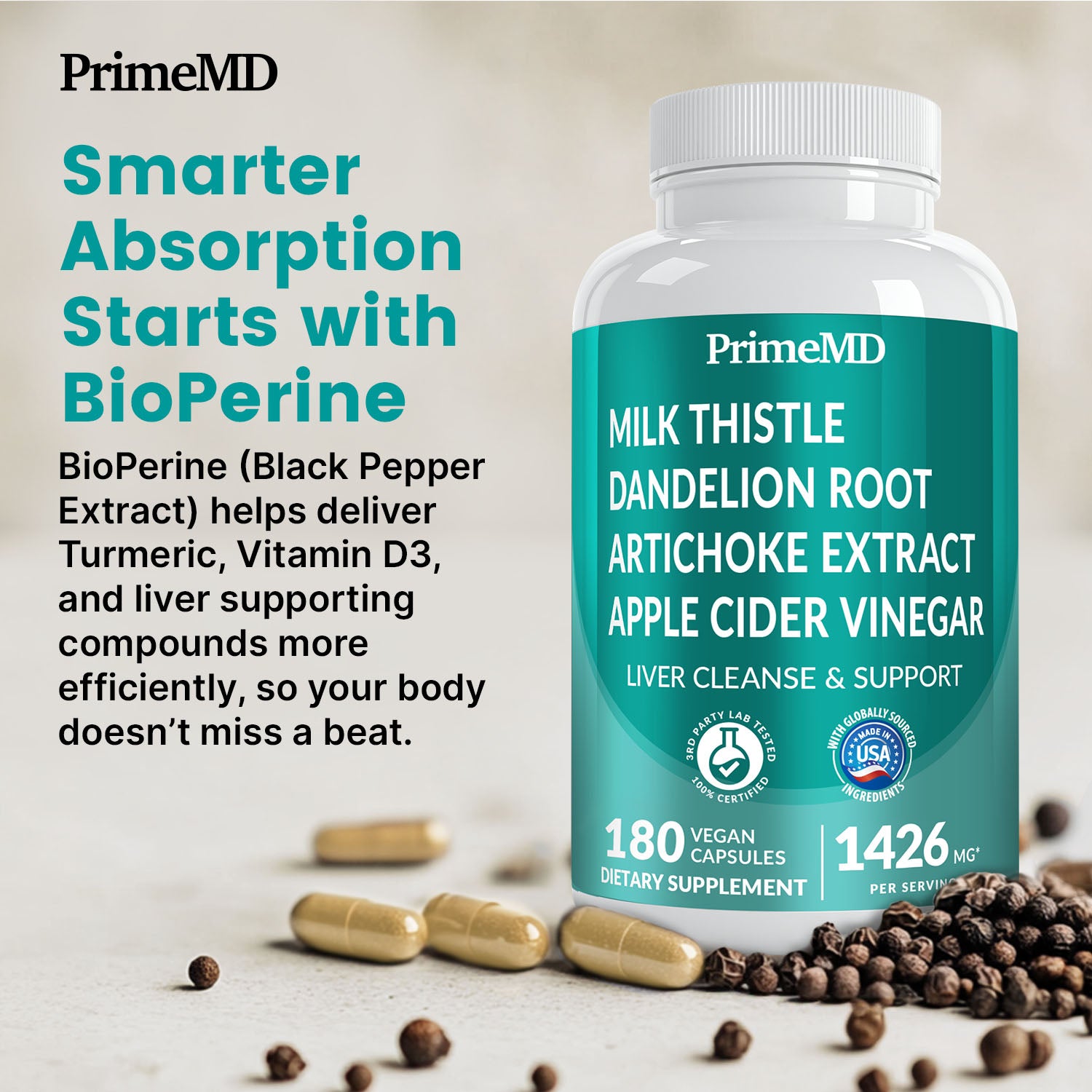 32-in-1 Liver Support with Milk Thistle Supplement – Liver Detox with Silymarin, Artichoke Extract & Beetroot Powder – Comprehensive Wellness Formula for Liver Cleanse - PrimeMD