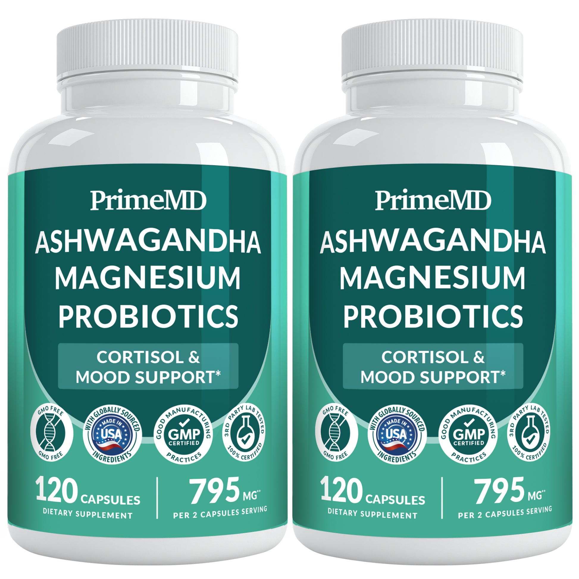 5-in-1 Cortisol Supplement for Women and Men with Ashwagandha for Calmness, Focus, and Adrenal Support Supplements with Shilajit Extract, Magnesium Glycinate, Probiotics - PrimeMD