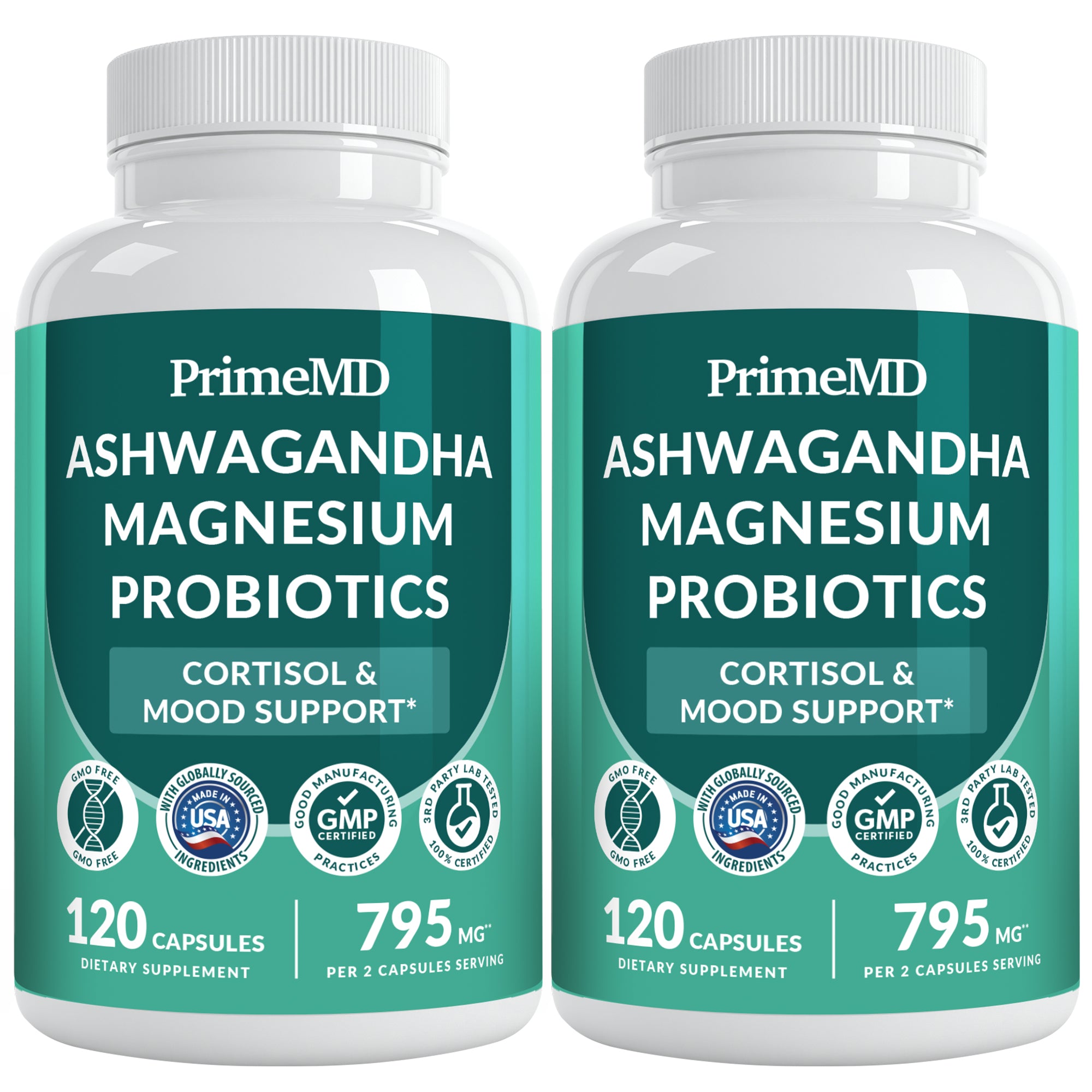 5-in-1 Cortisol Supplement for Women and Men with Ashwagandha for Calmness, Focus, and Adrenal Support Supplements with Shilajit Extract, Magnesium Glycinate, Probiotics - PrimeMD