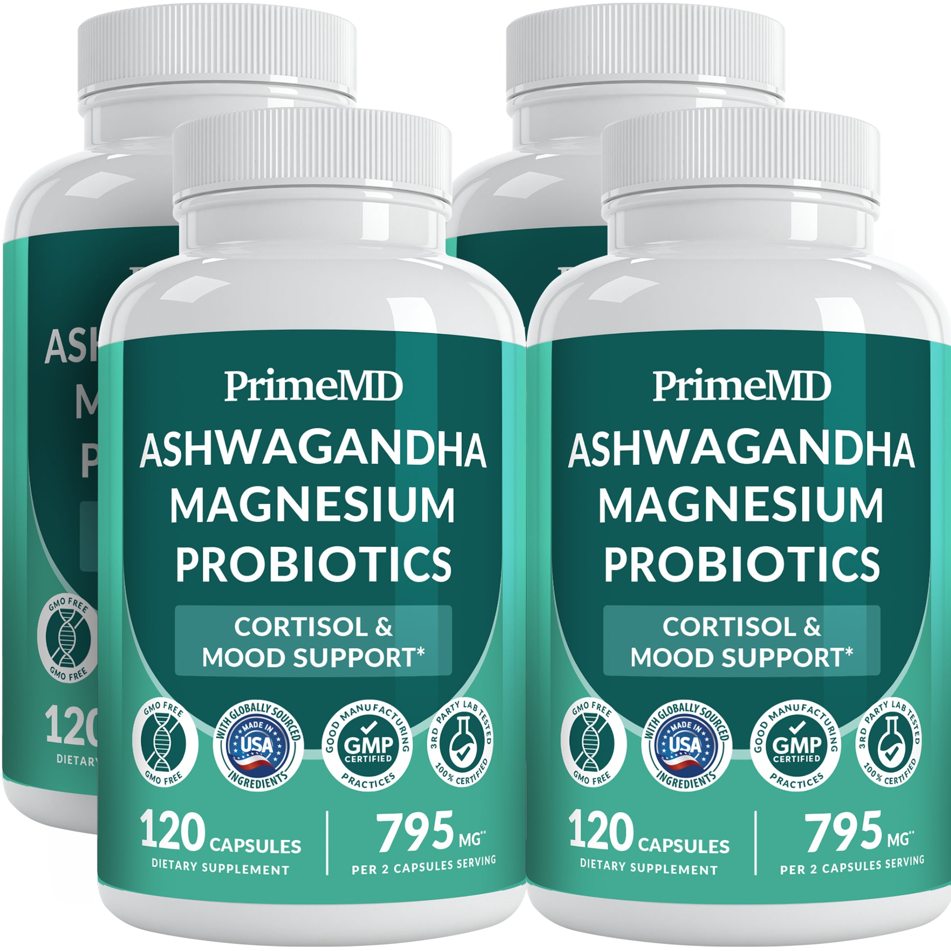 5-in-1 Cortisol Supplement for Women and Men with Ashwagandha for Calmness, Focus, and Adrenal Support Supplements with Shilajit Extract, Magnesium Glycinate, Probiotics - PrimeMD