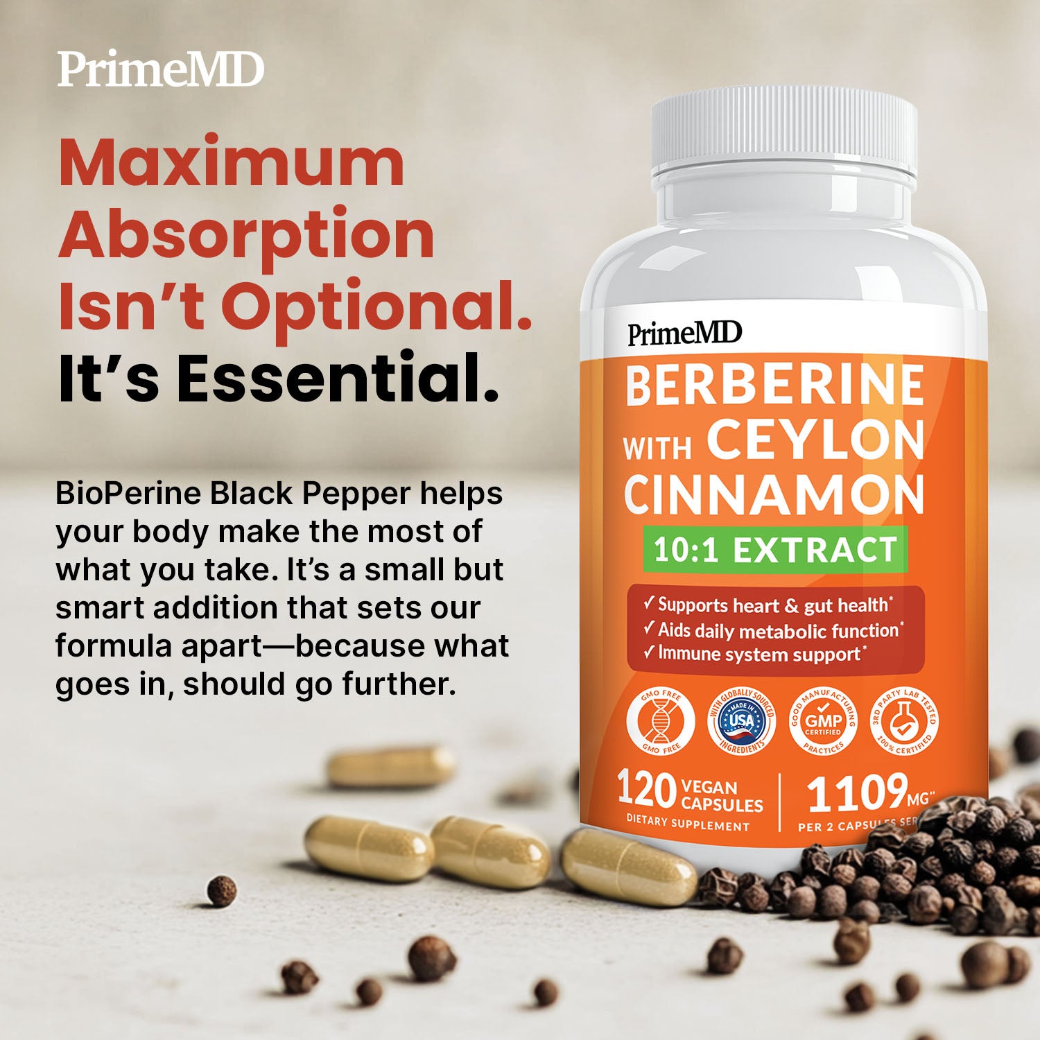21-in-1 Berberine Supplement with Ceylon Cinnamon with Chromium, Bitter Melon and Green Tea Extract and Black Pepper Extract 5X for Energy & Metabolism Support with 5279 mg