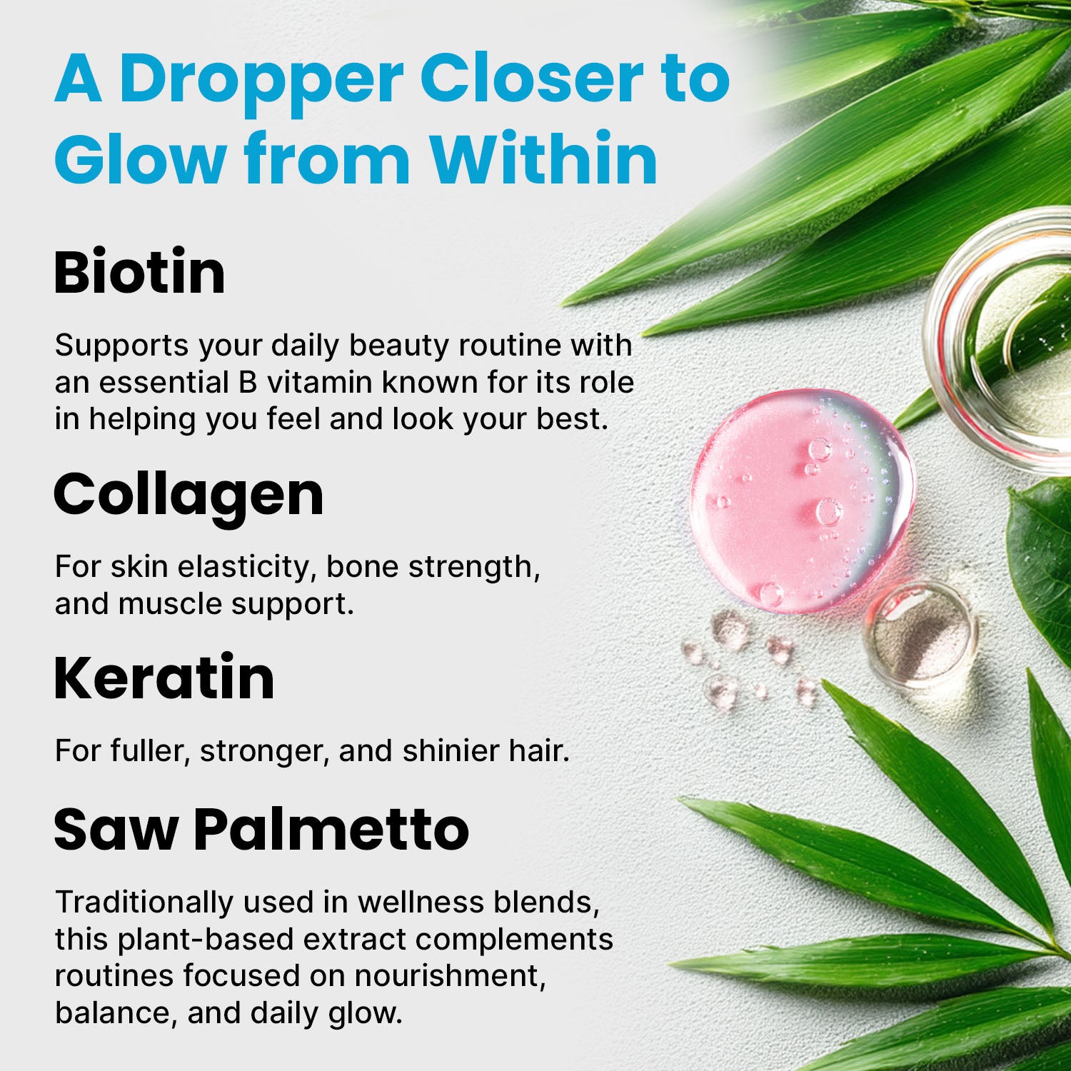 Liquid Collagen Peptides for Women - Serum Complex with Biotin Vitamin, Hydrolyzed Keratin Protein and Saw Palmetto - Comprehensive Formula for Hair, Skin, and Nails Wellness - 2fl oz - PrimeMD