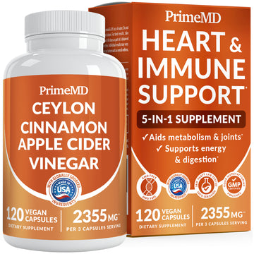 5-in-1 Ceylon Cinnamon Capsules 2355mg - Ceylon Cinnamon and Apple Cider Vinegar with Turmeric, Panax Ginseng, Cinnamon, and Bioperine - PrimeMD