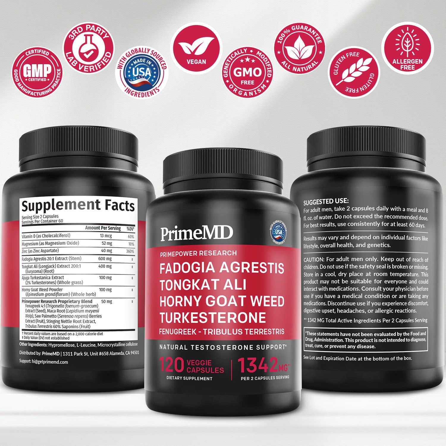 PrimeMD 12-in-1 Fadogia Agrestis and Tongkat Ali - Testosterone Supplement for Men with Turkesterone - HornyGoatWeed for Men for Overall Well-Being - PrimeMD