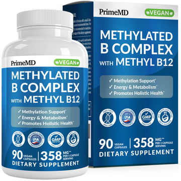 Methylated B Complex with Methylfolate and B12 Methylcobalamin 1000 mcg - Methylated Multivitamin for Energy, Brain Function, and Wellness - Vitamin B Complex for Men & Women - PrimeMD