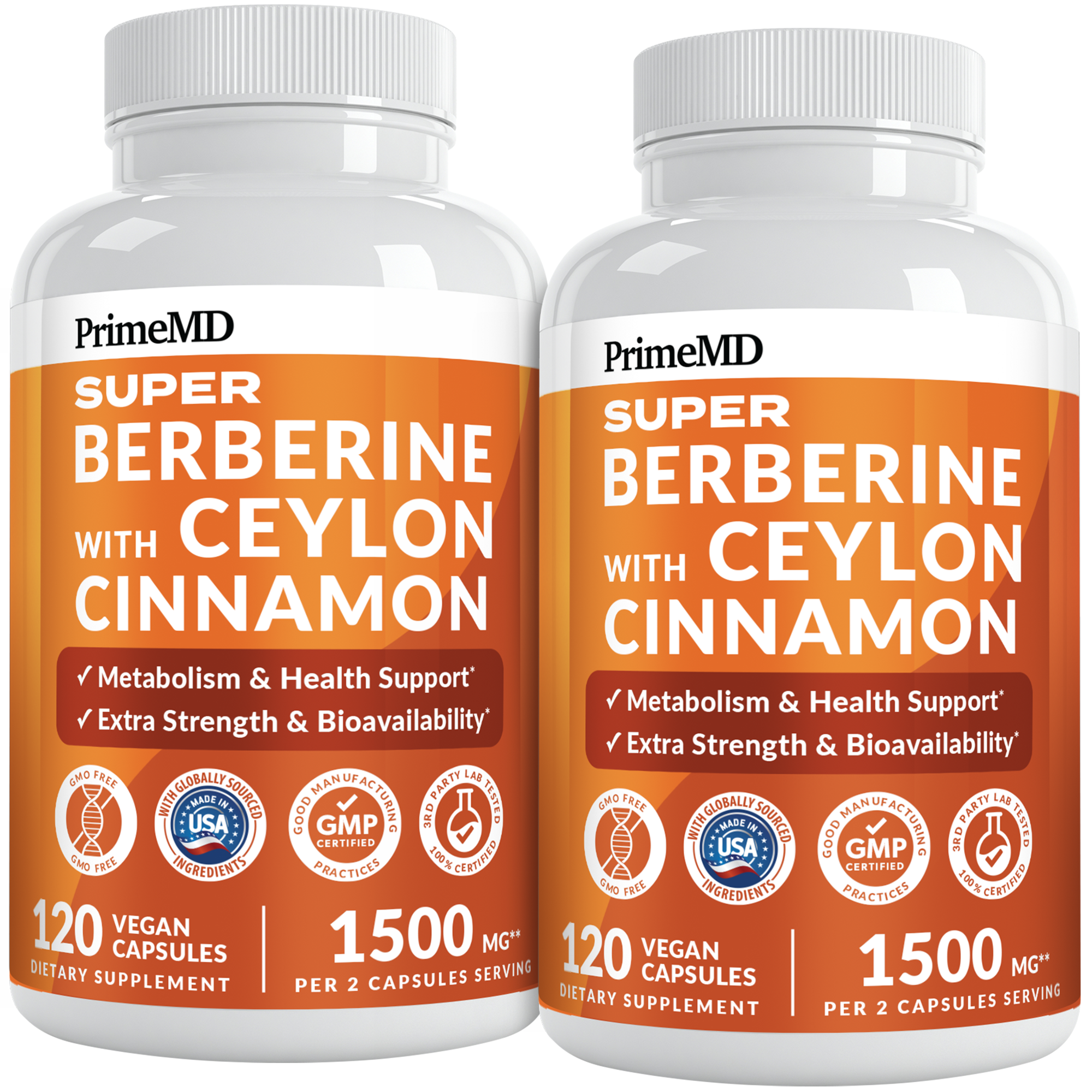 Super Berberine Supplement with Ceylon Cinnamon, BioPerine, Apple Cider, and Turmeric 1500mg - 8-in-1 Dihydroberberine Supplement for Overall Wellness and Balance Support - PrimeMD