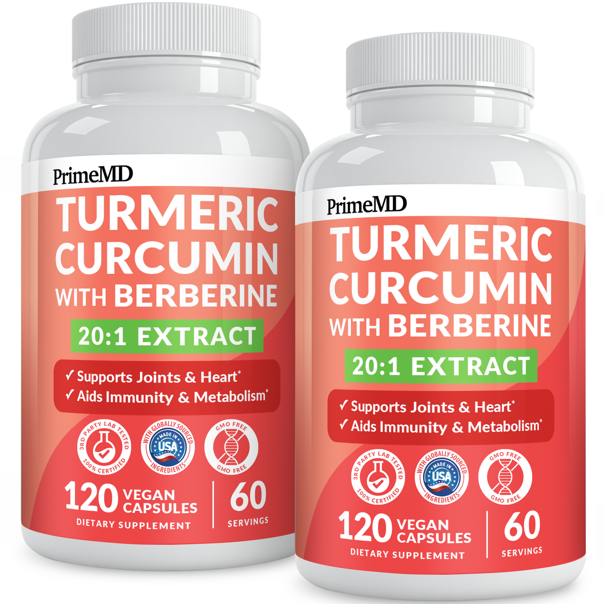 5-in-1 Organic Turmeric Curcumin Supplement (4210mg) with Berberine, Ceylon Cinnamon Bioperine and Ginger Supplements for Joint, Heart, Gut, & Metabolic Support - PrimeMD