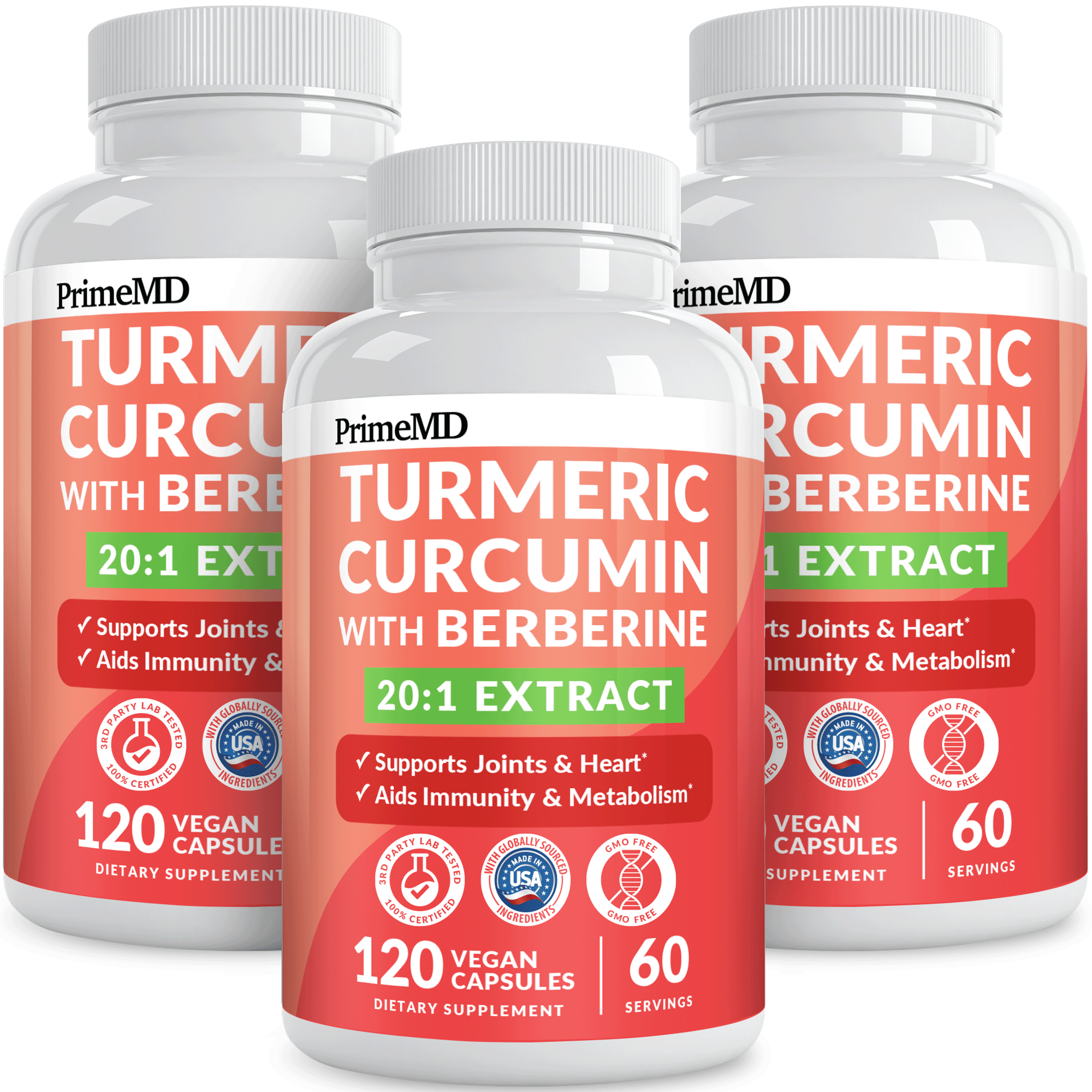 5-in-1 Organic Turmeric Curcumin Supplement (4210mg) with Berberine, Ceylon Cinnamon Bioperine and Ginger Supplements for Joint, Heart, Gut, & Metabolic Support - PrimeMD