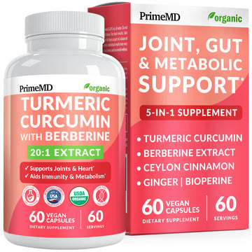 5-in-1 Organic Turmeric Curcumin Supplement (4210mg) with Berberine, Ceylon Cinnamon Bioperine and Ginger Supplements for Joint, Heart, Gut, & Metabolic Support