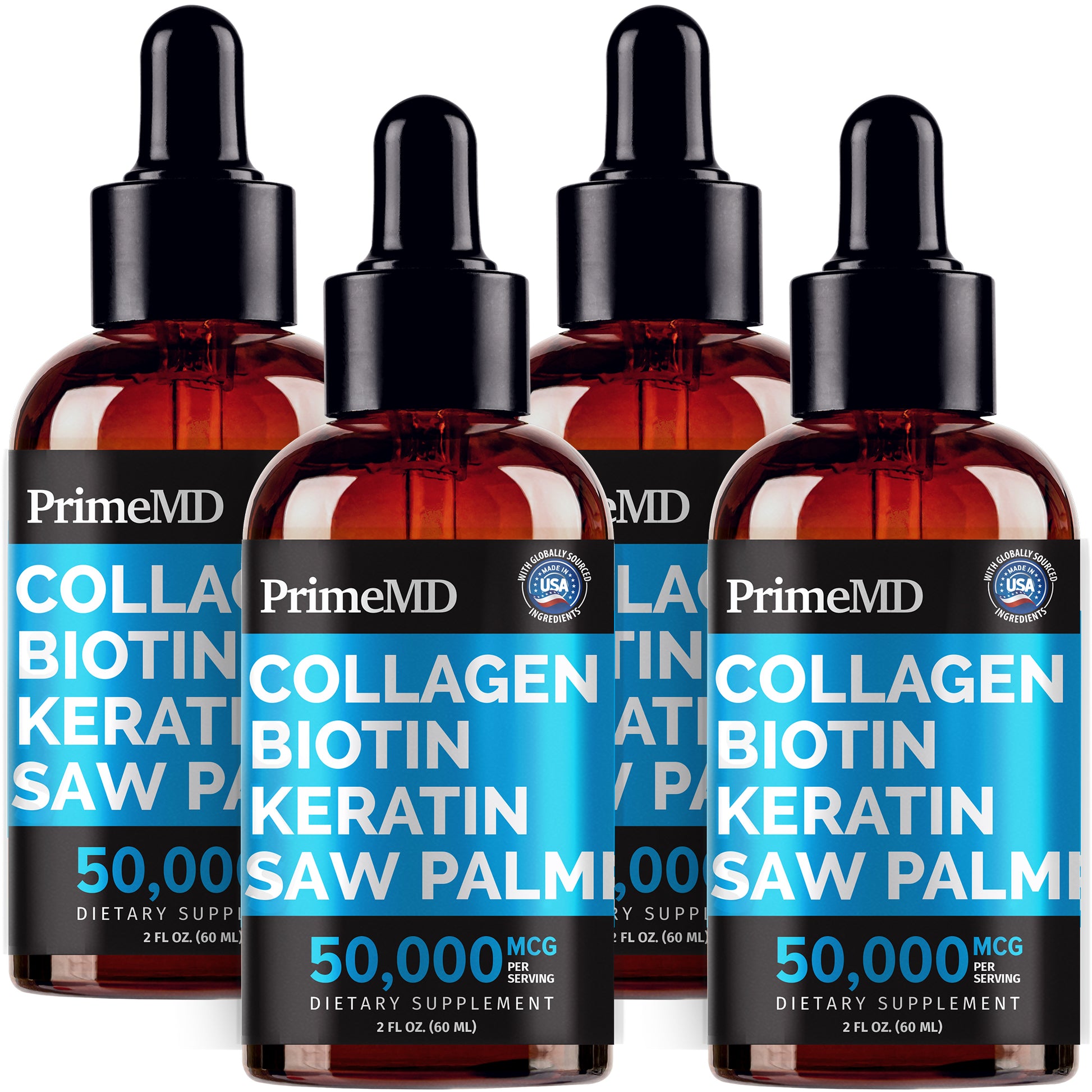 Liquid Collagen Peptides for Women - Serum Complex with Biotin Vitamin, Hydrolyzed Keratin Protein and Saw Palmetto - Comprehensive Formula for Hair, Skin, and Nails Wellness - 2fl oz - PrimeMD