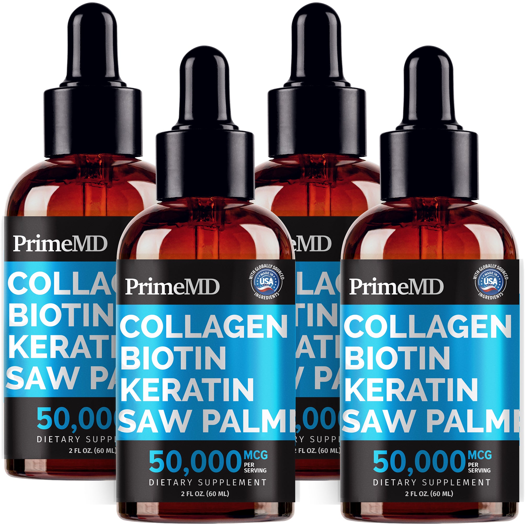 Liquid Collagen Peptides for Women - Serum Complex with Biotin Vitamin, Hydrolyzed Keratin Protein and Saw Palmetto - Comprehensive Formula for Hair, Skin, and Nails Wellness - 2fl oz - PrimeMD