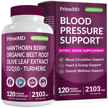 26-in-1 Nitric Oxide Supplement - Heart & Circulation Support with CoQ10, Turmeric, Organic Beet Root, Hawthorn Berry & Garlic - 2103mg per Serving (120ct) - PrimeMD
