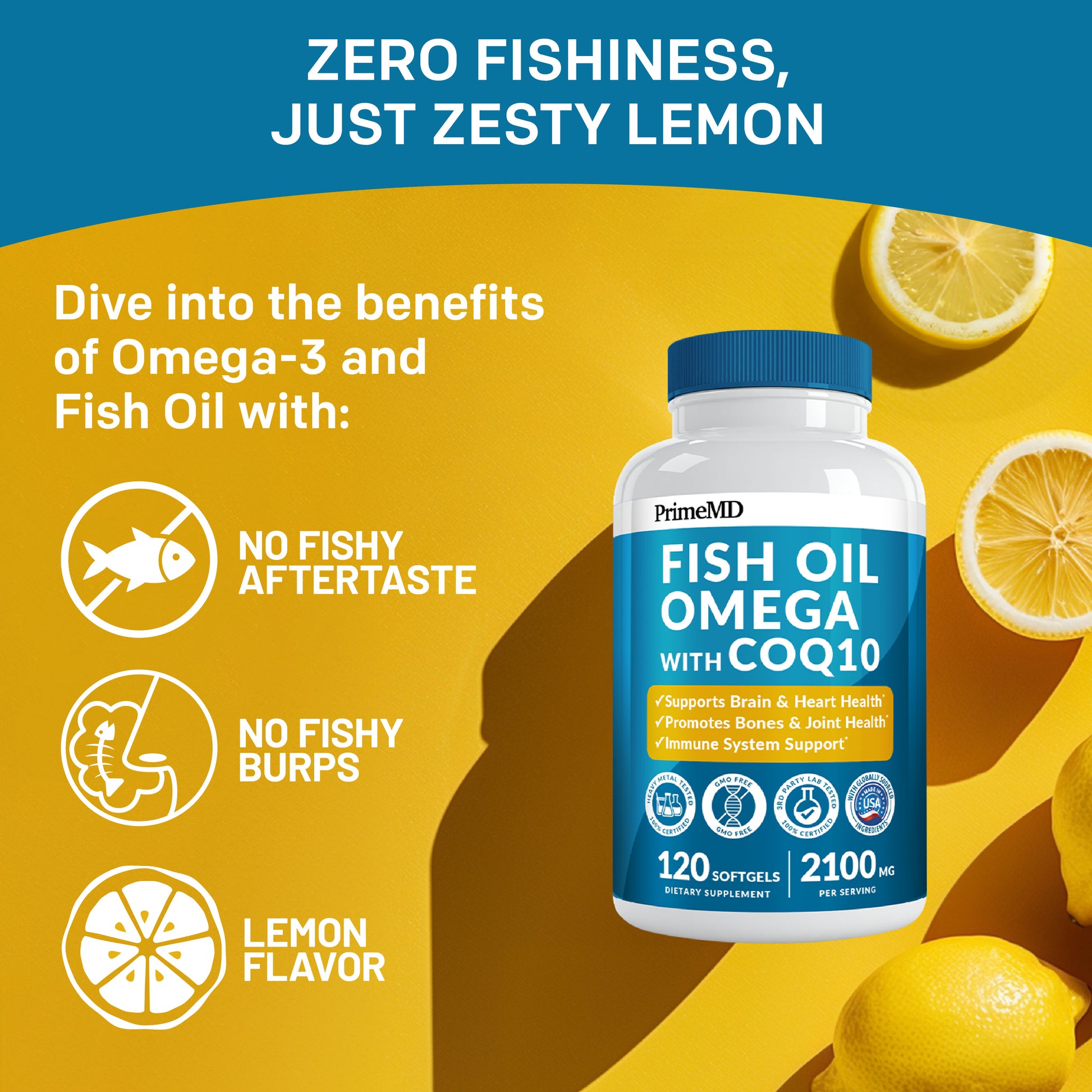 4-in-1 Fish Oil Omega 3 Supplements (2100mg) - Omega 3 Fish Oil with Vitamins D3 & K2 and CoQ10 & 28-in-1 Quercetin with Bromelain Supplement for Daily Immune Defense Support - PrimeMD