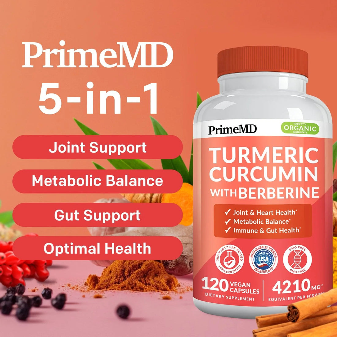 5-in-1 Turmeric Curcumin Supplement - PrimeMD
