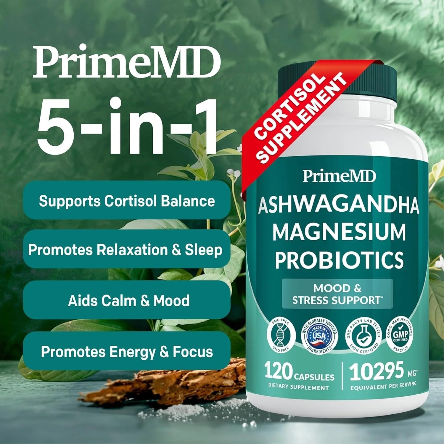 5-in-1 Cortisol Supplement with Ashwagandha - PrimeMD