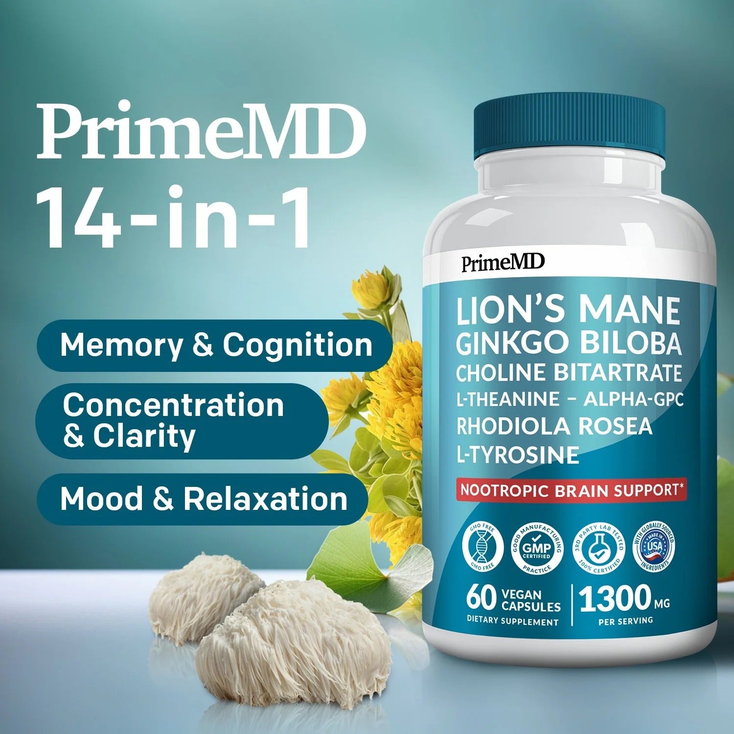 14-in-1 Lions Mane Nootropic Supplement - PrimeMD