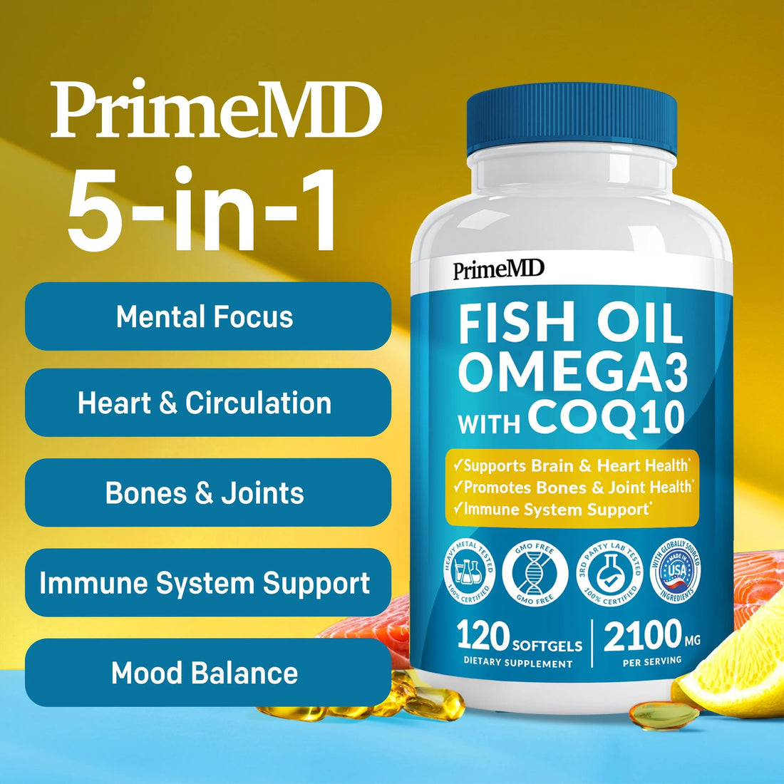 5-in-1 Fish Oil Omega 3 Supplement - PrimeMD