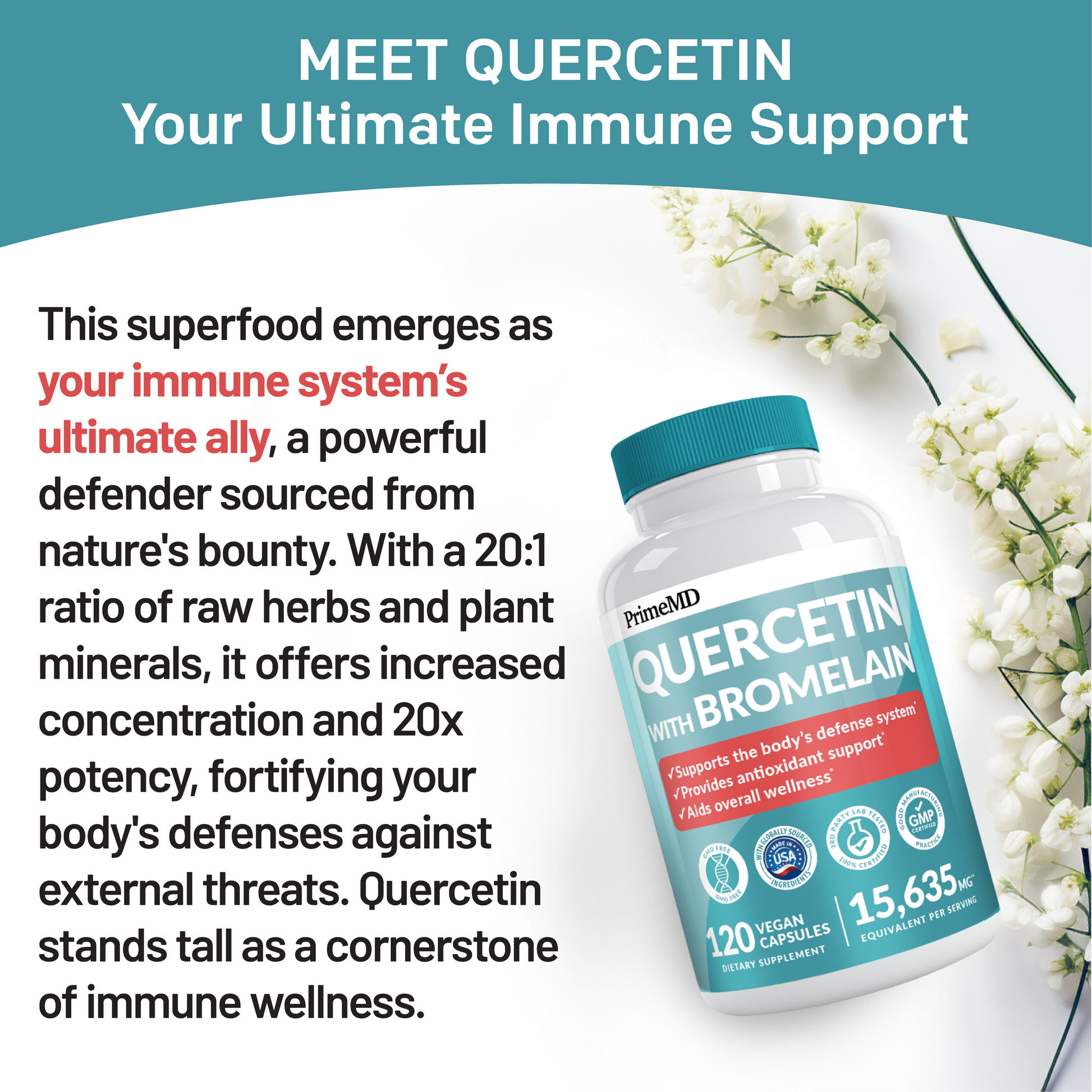 28-in-1 Quercetin with Bromelain Supplement - PrimeMD