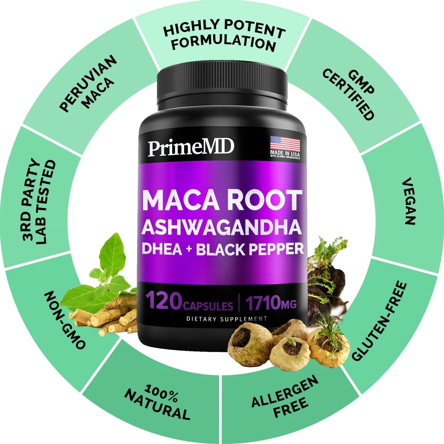 6-in-1 Organic Maca Root & Ashwagandha Supplement - PrimeMD