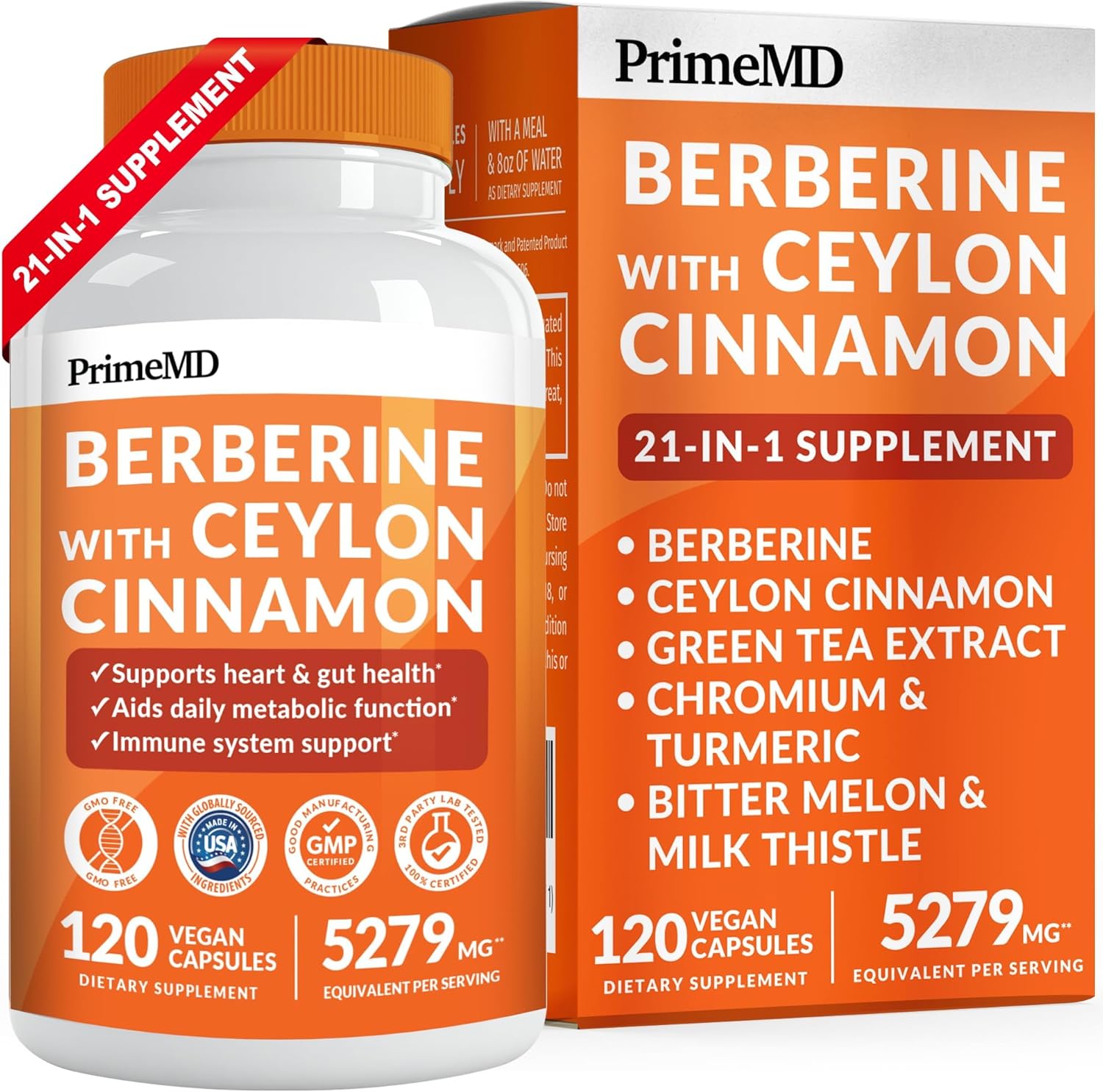 21-in-1 Berberine Supplement with Ceylon Cinnamon with Chromium - PrimeMD