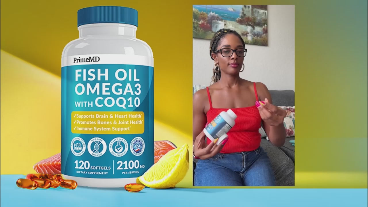 5-in-1 Fish Oil Omega 3 Fatty Supplements (2100mg) - Omega 3 Fish Oil with Vitamins D3 K2 and CoQ10