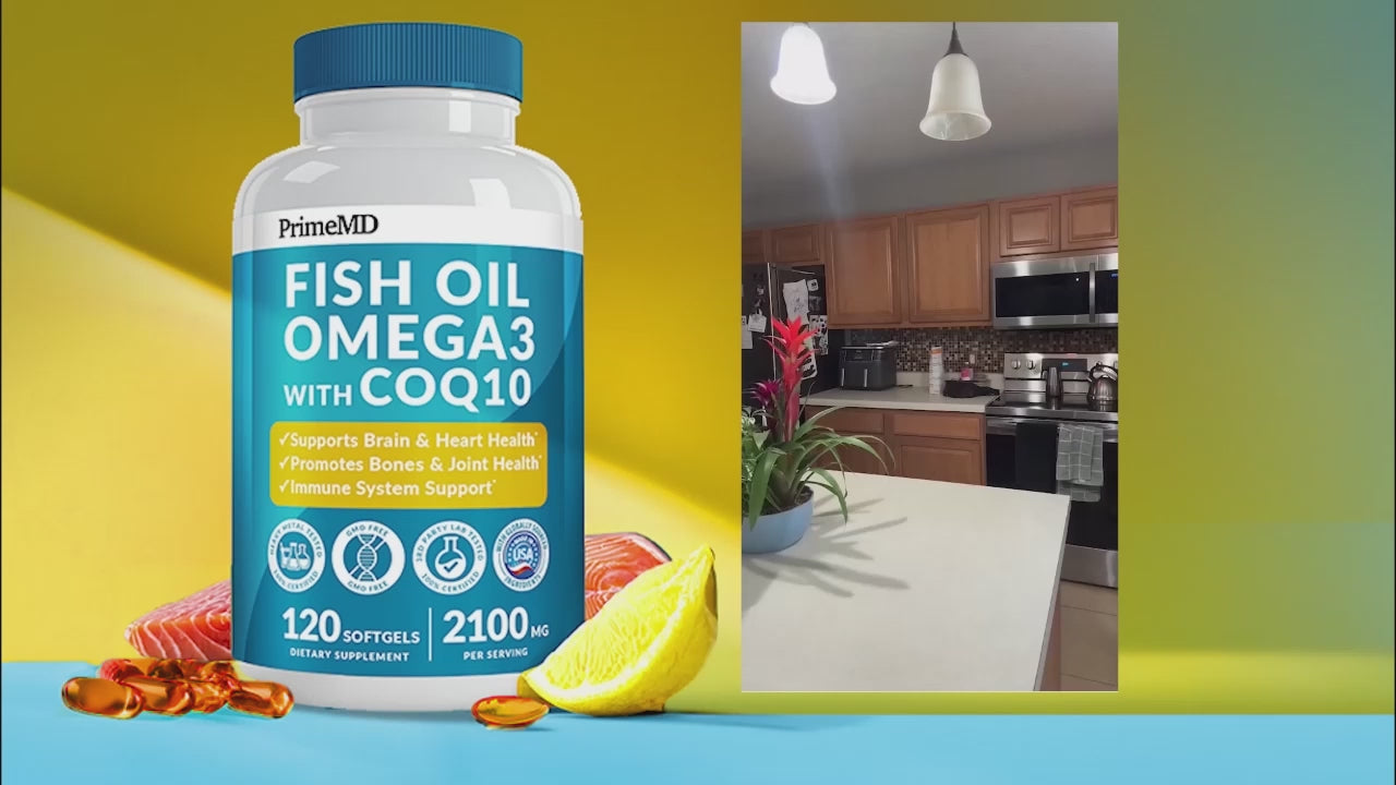 5-in-1 Fish Oil Omega 3 Fatty Supplements (2100mg) - Omega 3 Fish Oil with Vitamins D3 K2 and CoQ10